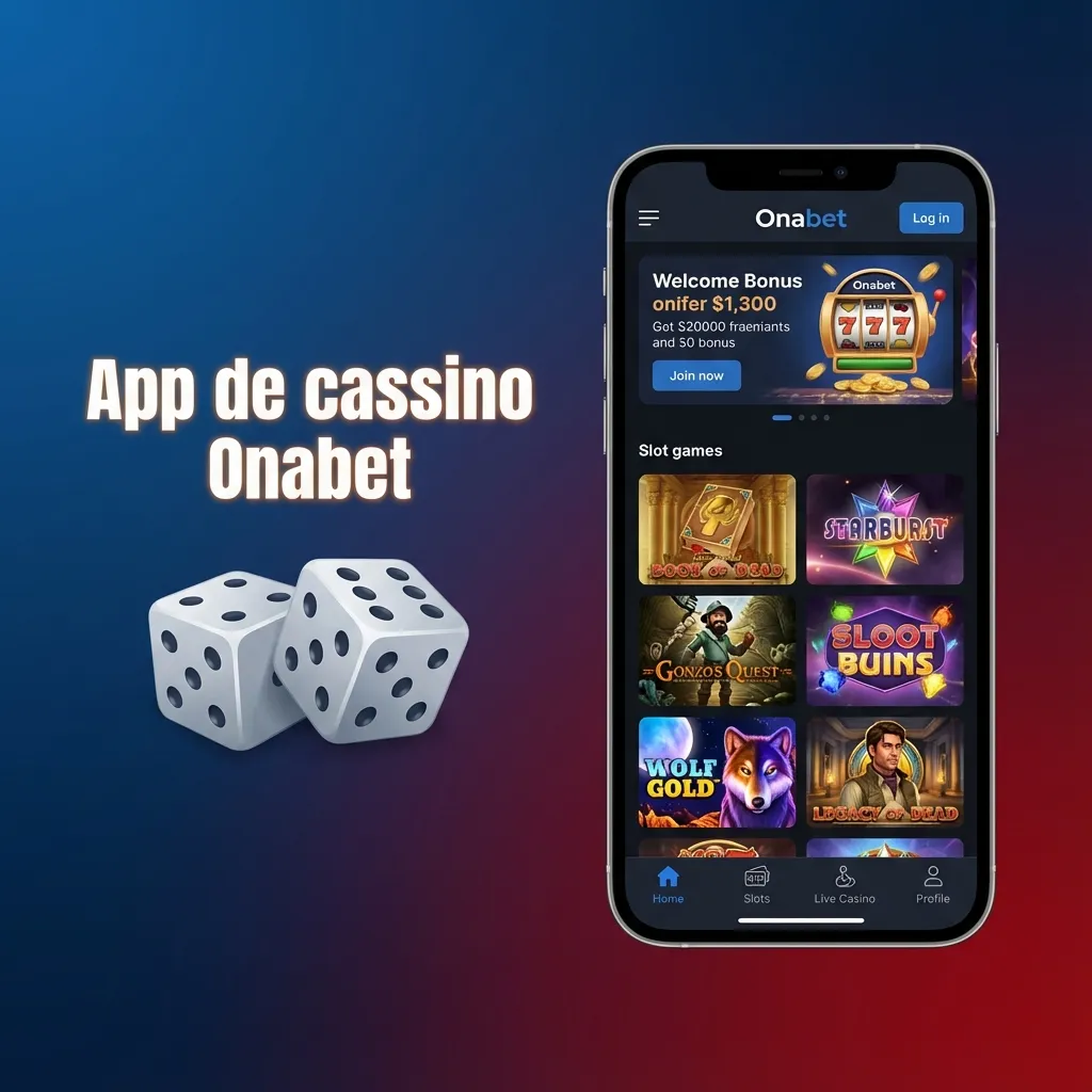 Tela do app Onabet exibindo seção de cassino com slots, jogos de mesa e opções de cassino ao vivo no celular.