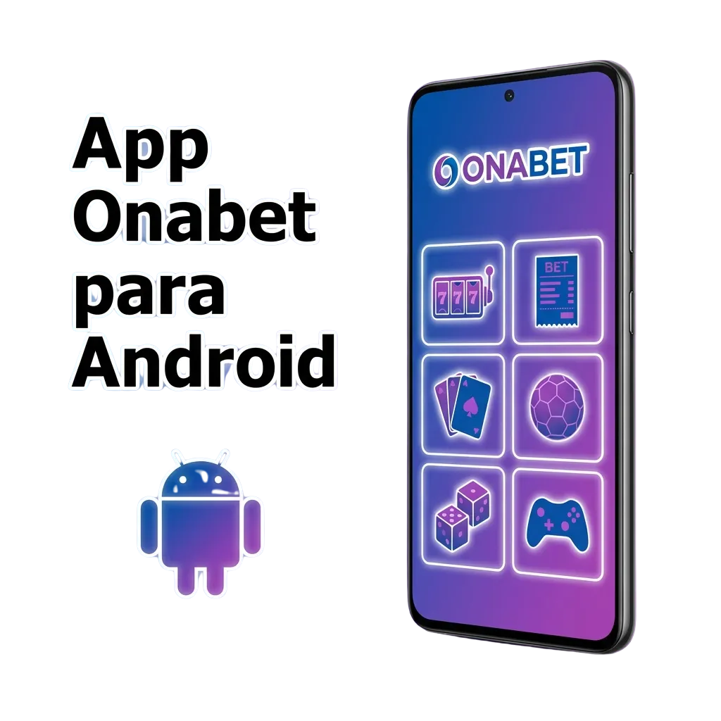 Tela de smartphone exibindo o app Onabet para Android, interface de apostas e cassino otimizada para uso móvel