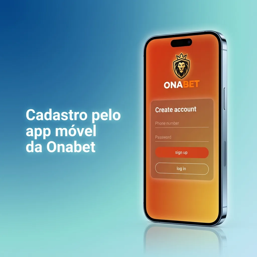 Tela de smartphone exibindo o app Onabet aberto na tela de cadastro, com campos para registro e botão de confirmação.
