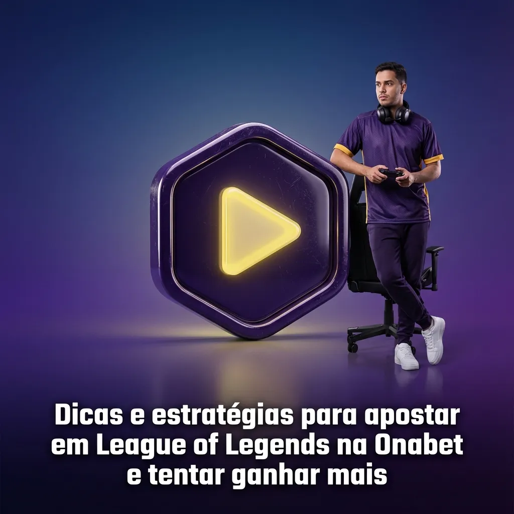 Banner em português sobre dicas e estratégias para apostar em League of Legends na Onabet, com ícones de jogo e apostas