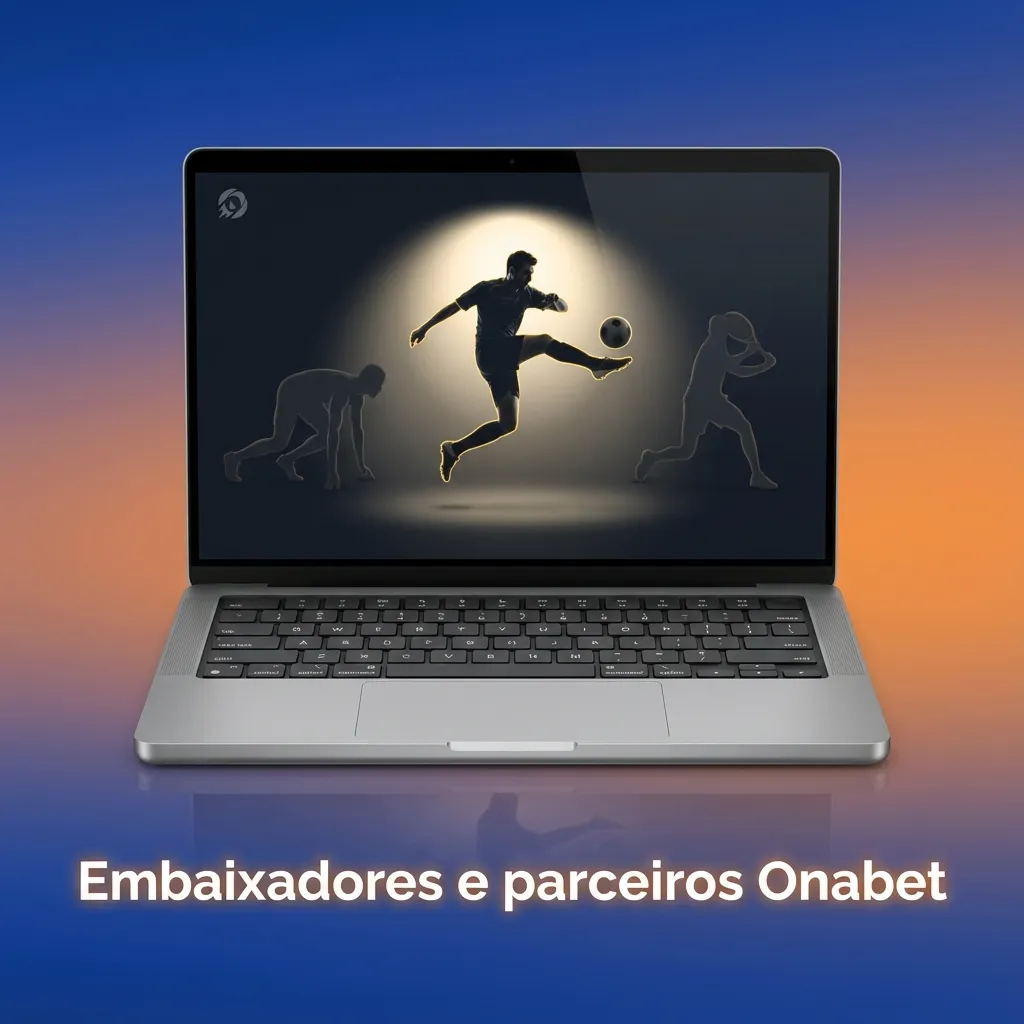 Logos e fotos de embaixadores e parceiros da marca Onabet, dispostos em um painel institucional