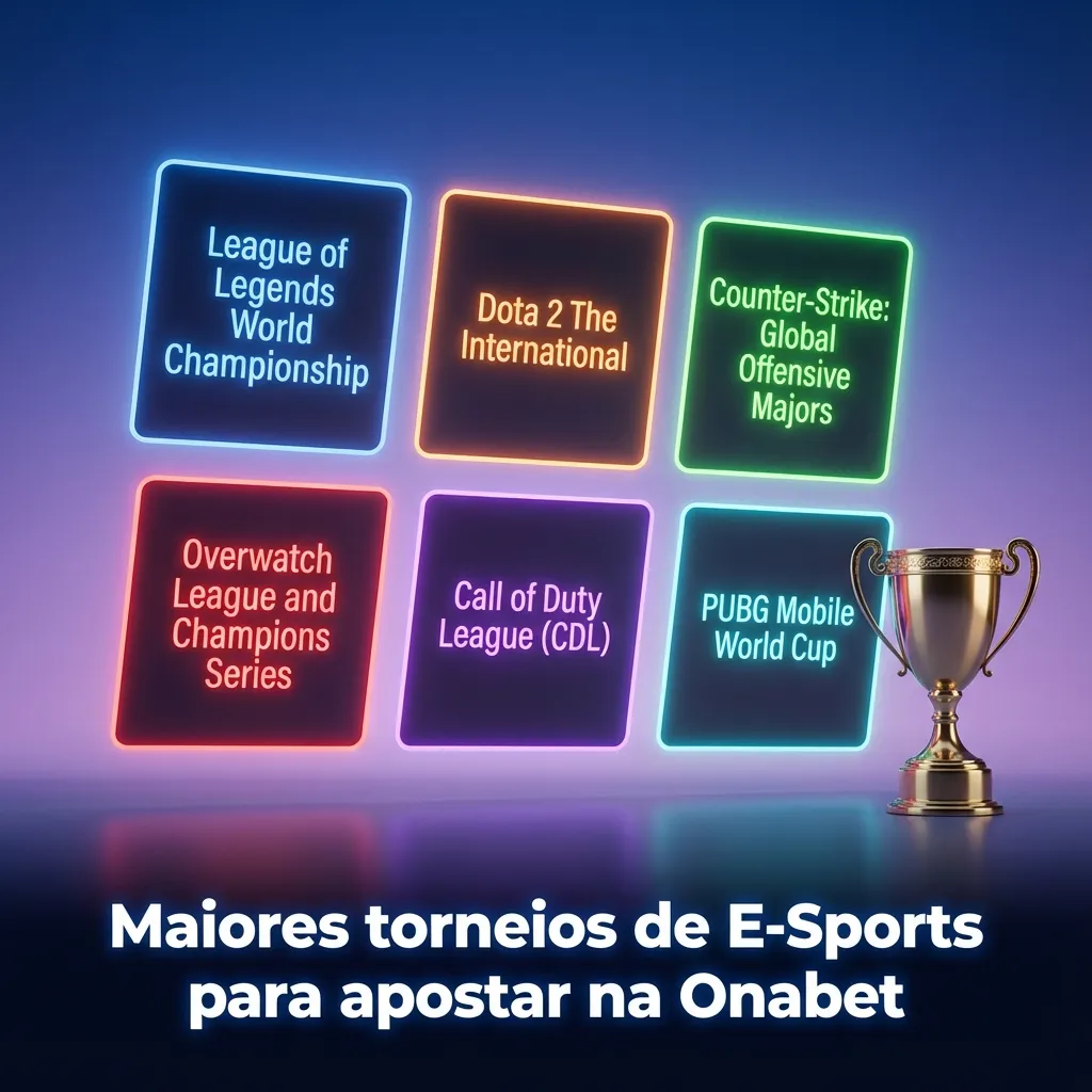 Tabela com jogos de eSports e seus principais torneios para apostar na Onabet, como CS2, Dota 2 e LoL