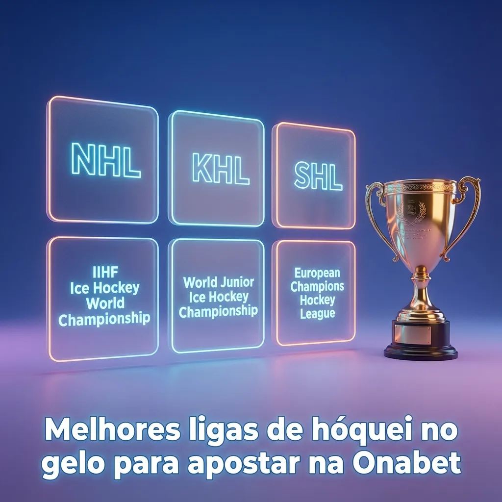 Infográfico da Onabet destacando NHL, KHL, ligas europeias e torneios internacionais de hóquei no gelo para apostar