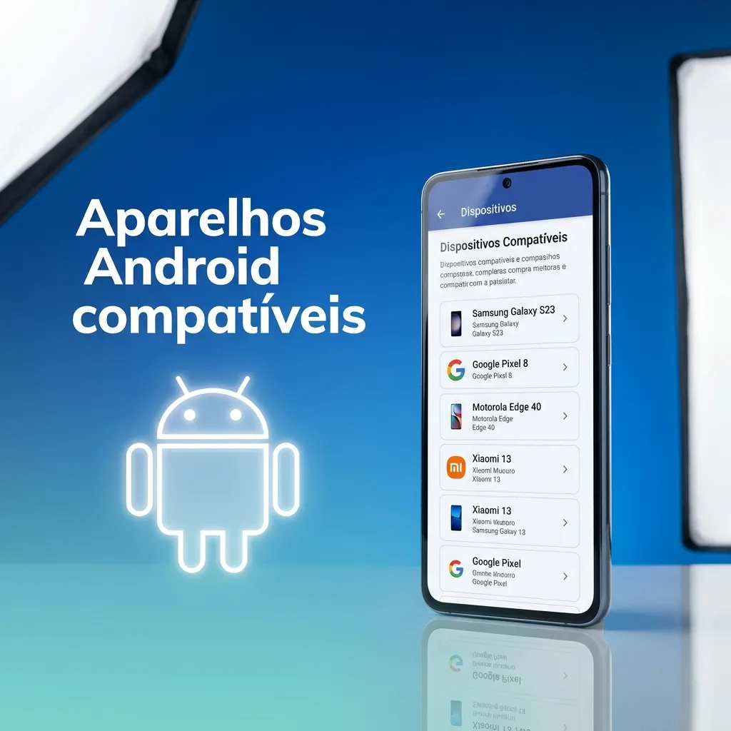 Lista ilustrada de smartphones Android compatíveis com o app Onabet, incluindo Samsung, Motorola, Xiaomi e Realme.
