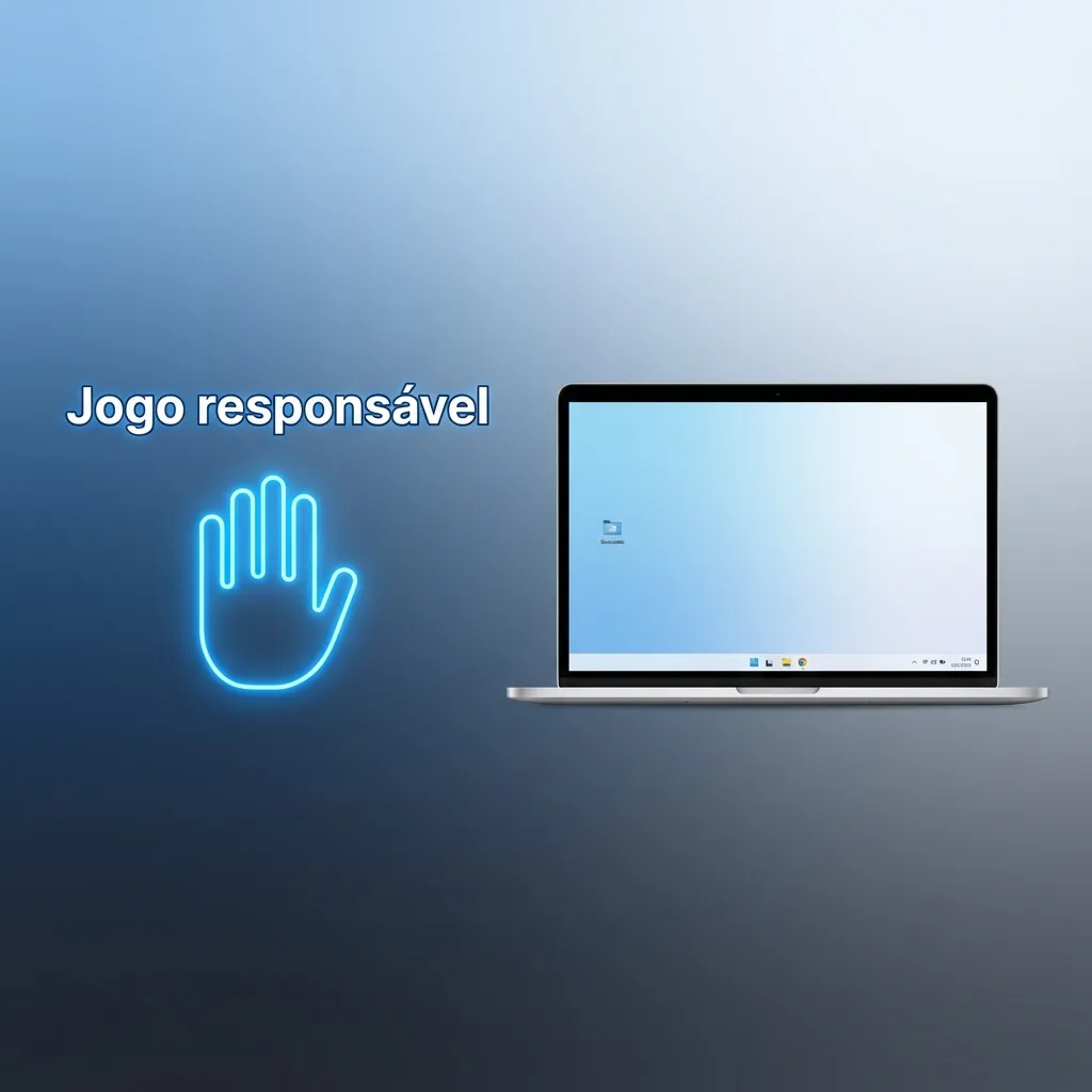 Ilustração de jogo responsável com ícones de limites, pausa, segurança de dados e apoio emocional