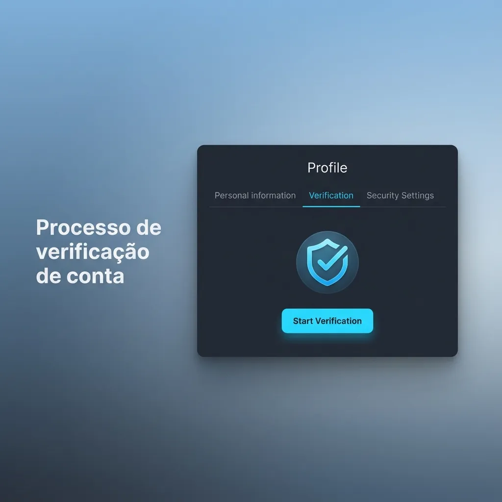 Ilustração mostrando etapas de verificação de conta online com ícones de e-mail, documento, endereço e aprovação final