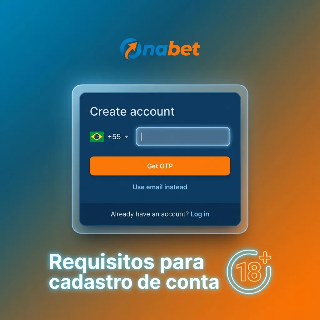 Tela de cadastro destacando requisitos: maior de 18 anos, dados verdadeiros, uma conta, país aceito e aceite dos termos