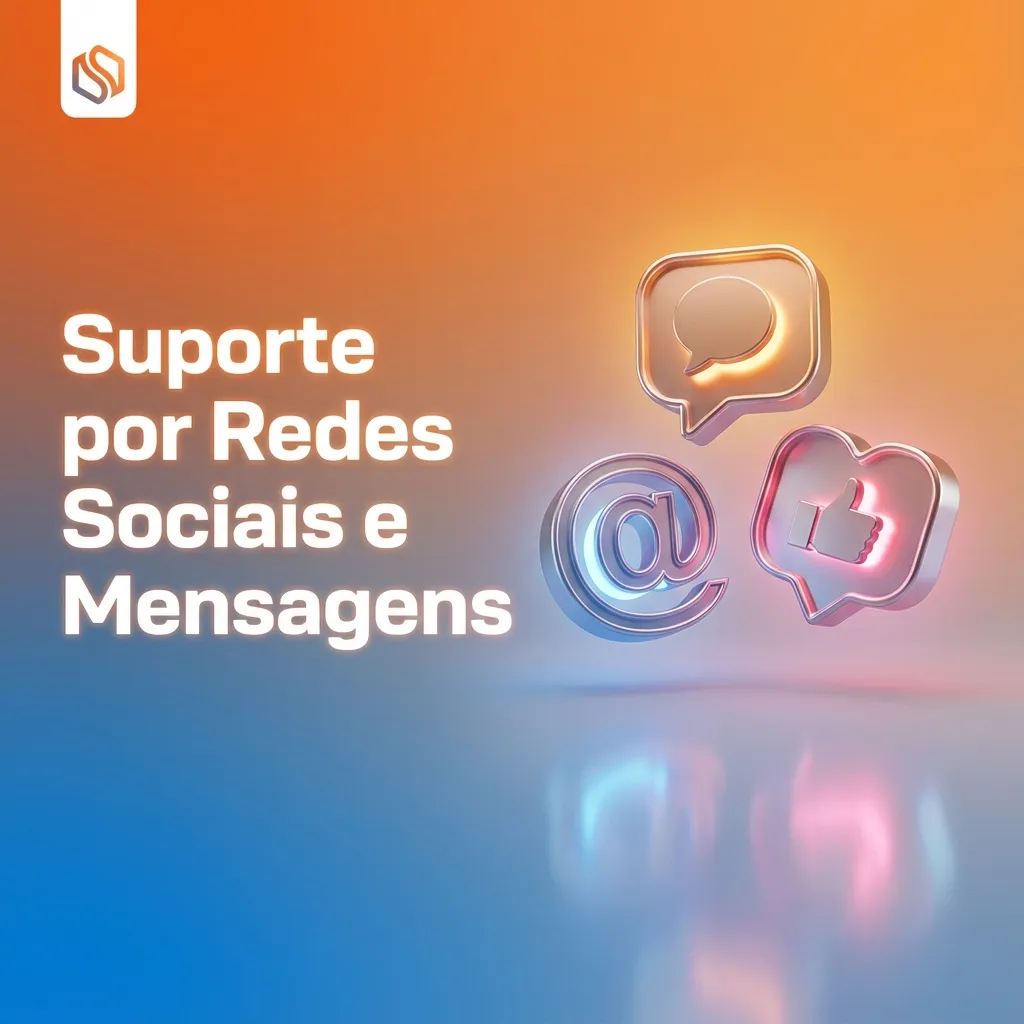 Ilustração de suporte ao cliente por WhatsApp, Telegram, Instagram e Facebook, com ícones de mensagens e segurança de dados