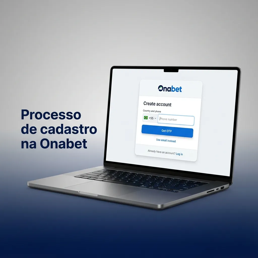 Tela de cadastro da Onabet em smartphone, com passos numerados para criar conta, informar dados pessoais e ativar o usuário