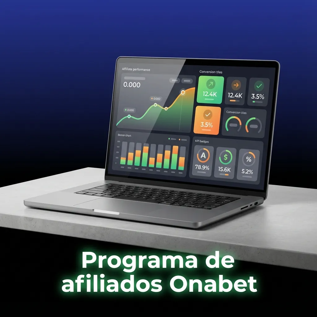 Banner do programa de afiliados Onabet com destaque para comissões, materiais de divulgação e relatórios em tempo real