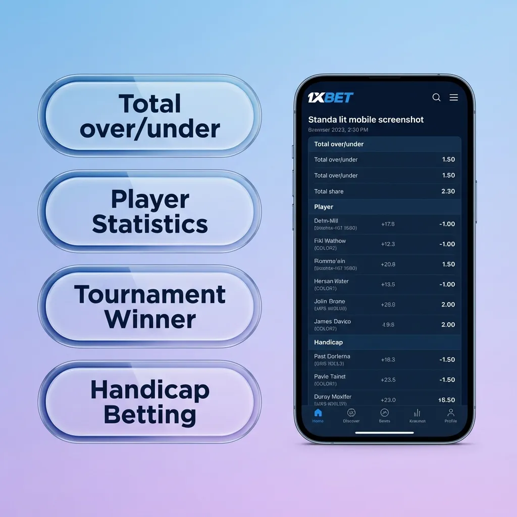 Tela do app Onabet mostrando tipos de apostas: simples, múltipla, dupla chance, ao vivo e handicap