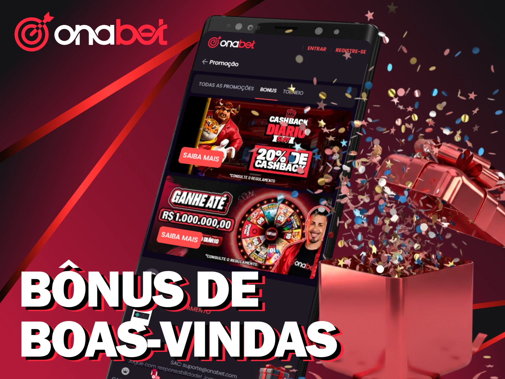 Resgate seu bônus de boas-vindas do app Onabet para Android.