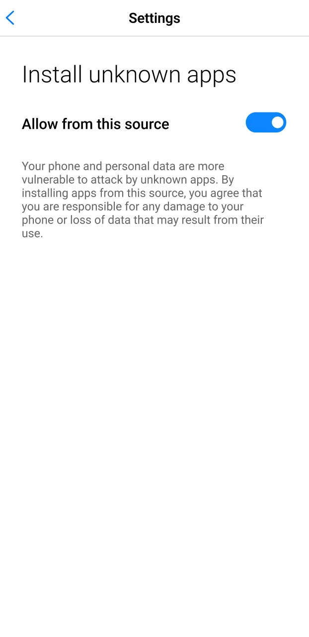 Permita a instalação de fontes desconhecidas no Android para concluir o setup do app Onabet.