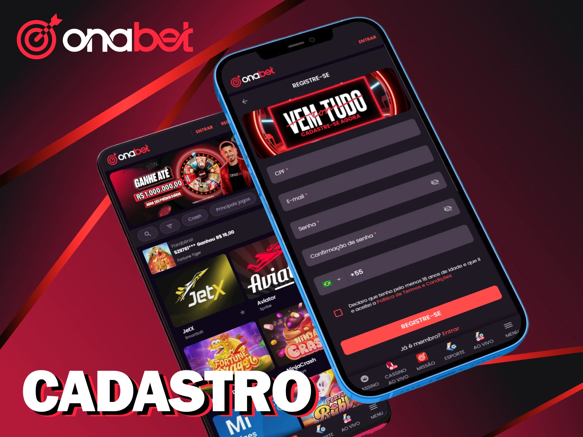 Faça seu cadastro pelo app Onabet para começar a ganhar.