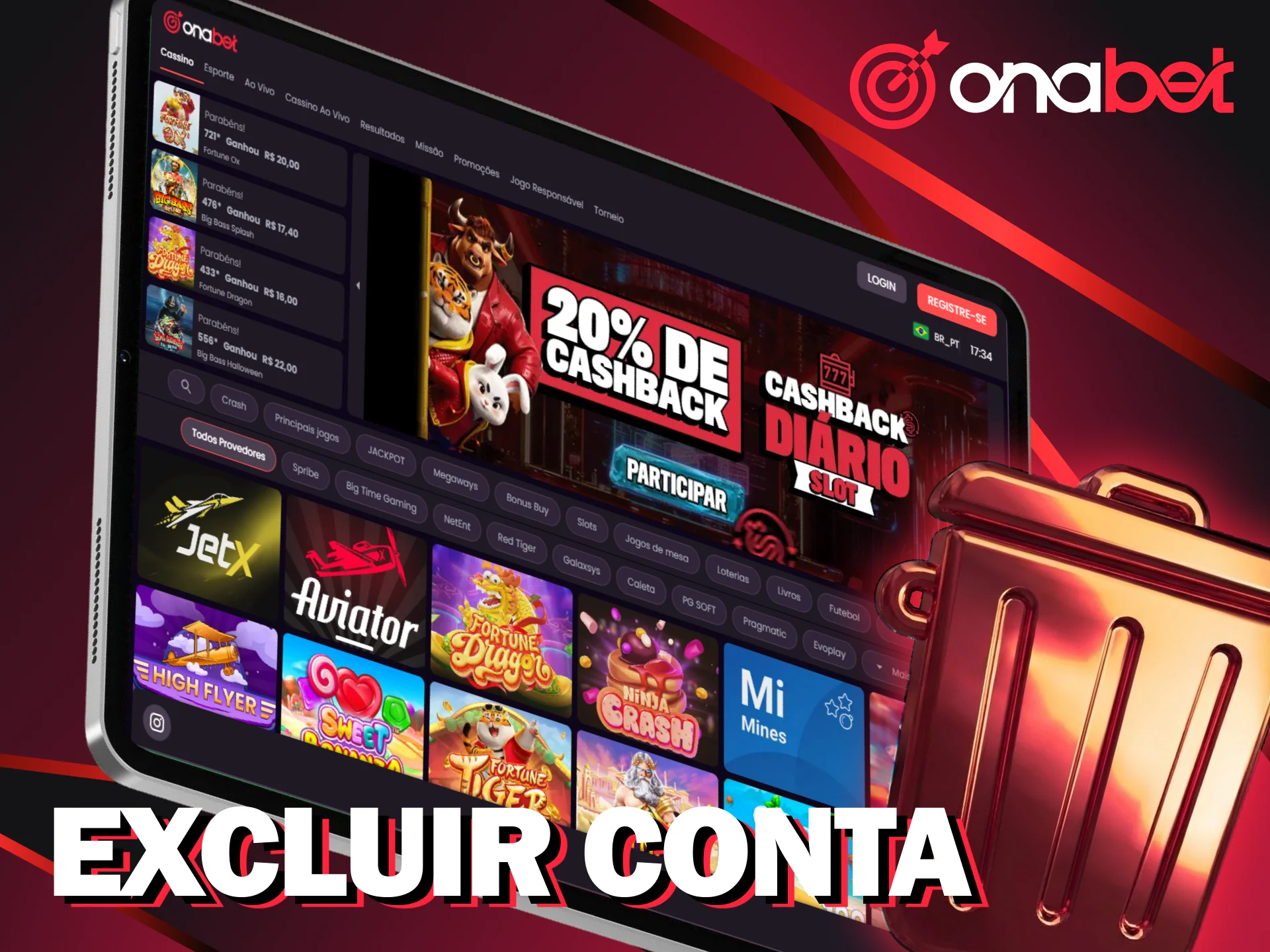 Exclua seu cadastro na Onabet se for necessário.