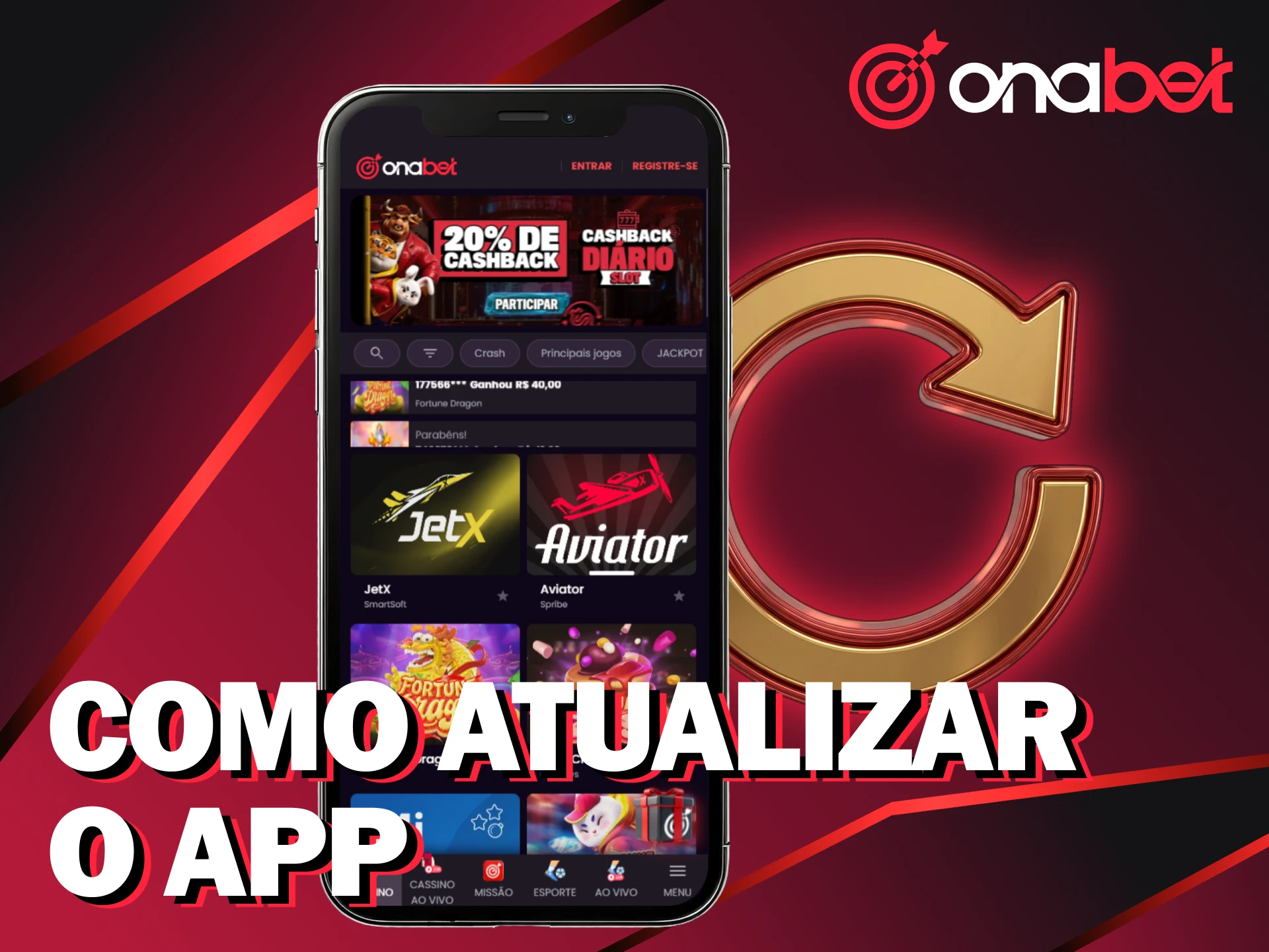 Atualize o app Onabet no iOS para a versão mais nova.