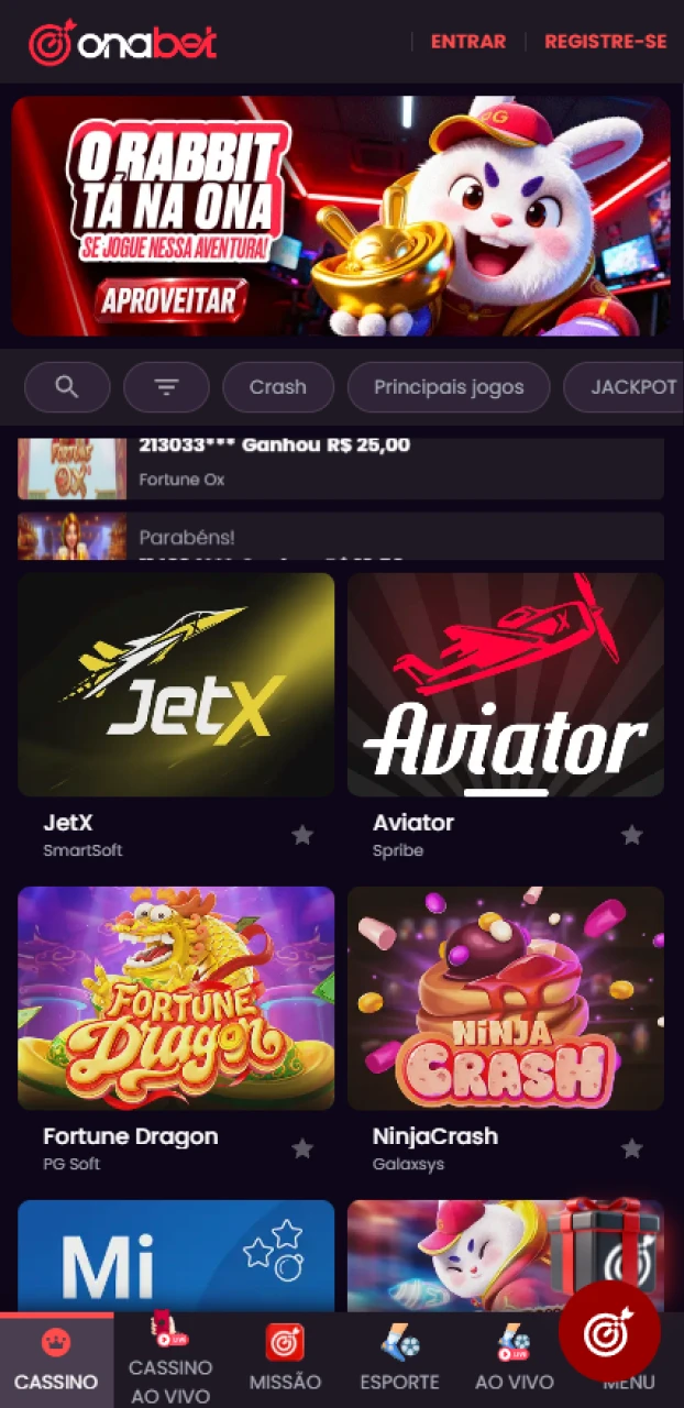 Abra o cassino no app Onabet para iOS e tente ganhar agora.