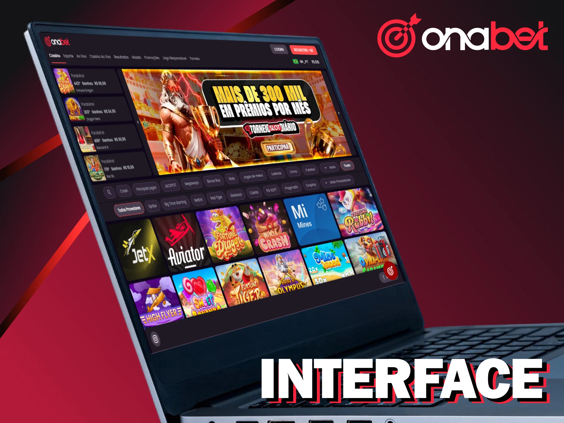 Explore a interface do site Onabet para começar a jogar.