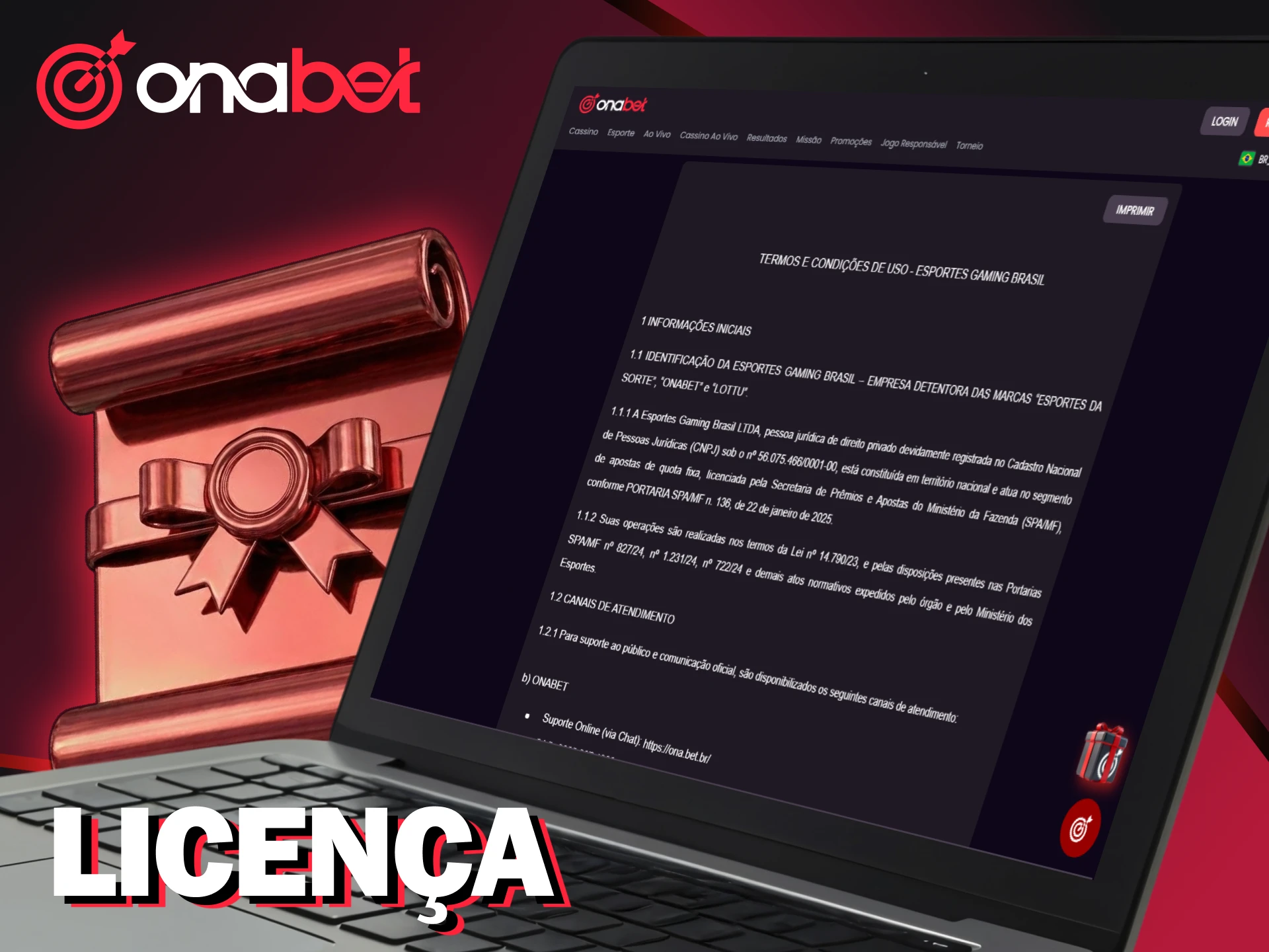 Verifique a licença oficial que garante segurança na Onabet.