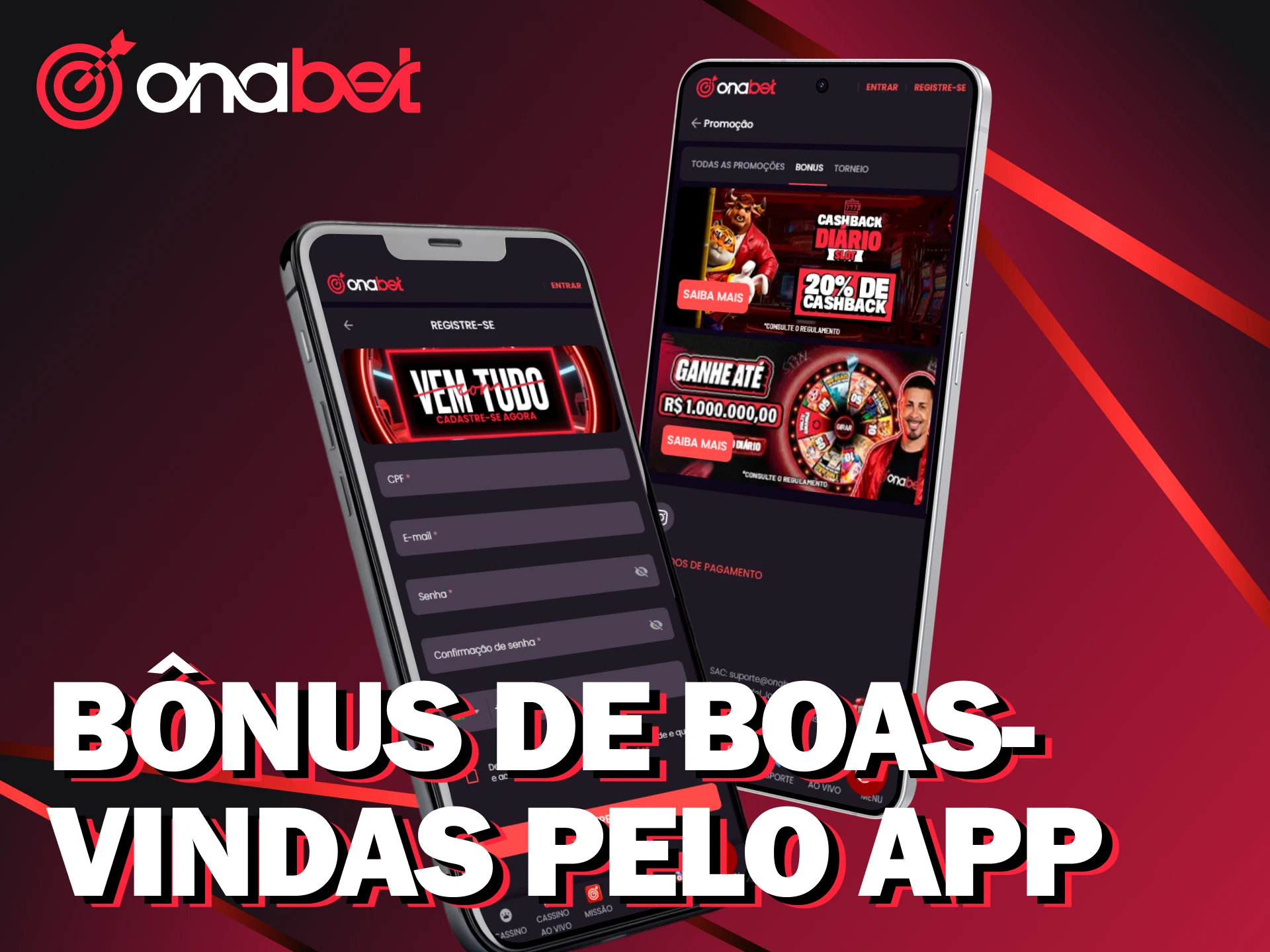 Resgate o Onabet Bônus de Boas-Vindas através do aplicativo oficial.
