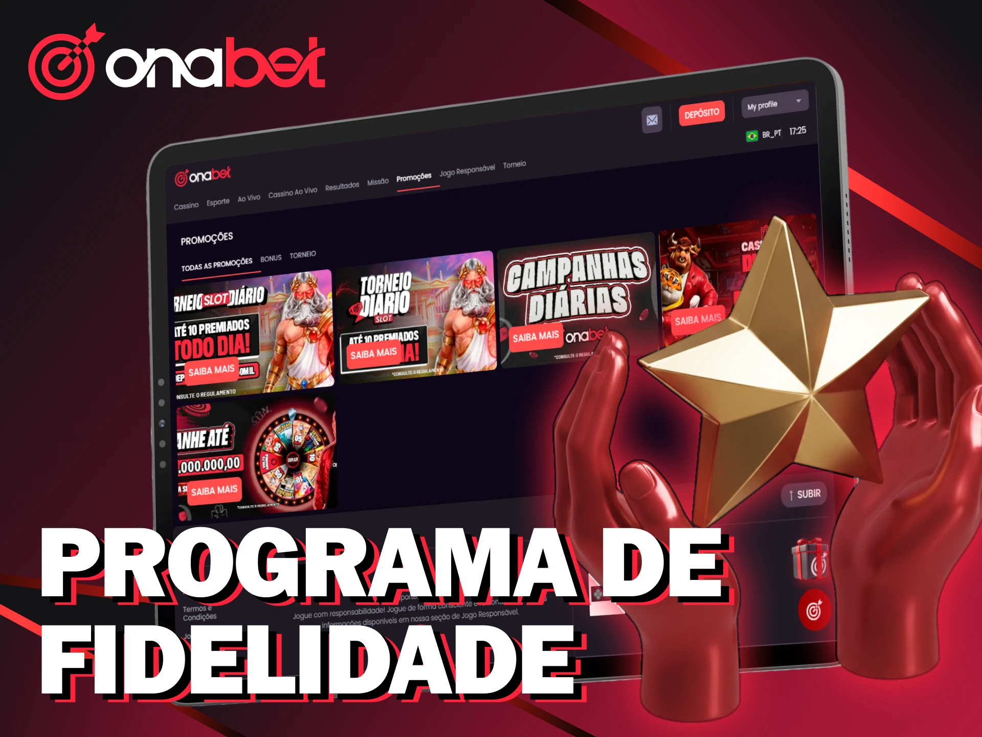 Entre no programa de fidelidade Onabet para receber bônus.