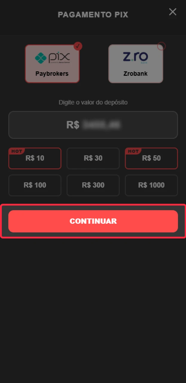 Confirme a operação para concluir o seu depósito na conta Onabet.