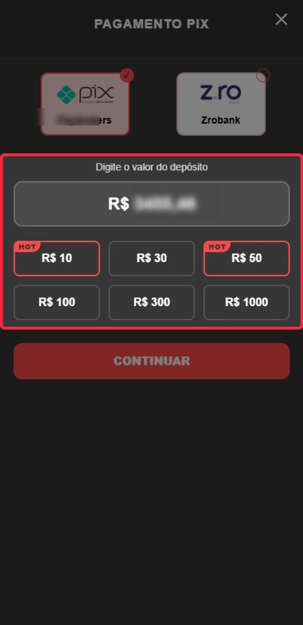 Informe a quantia pretendida para realizar o seu depósito na Onabet.