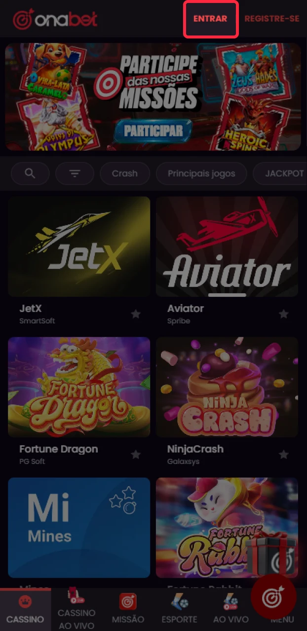 Faça o login na sua conta Onabet para iniciar o seu depósito.