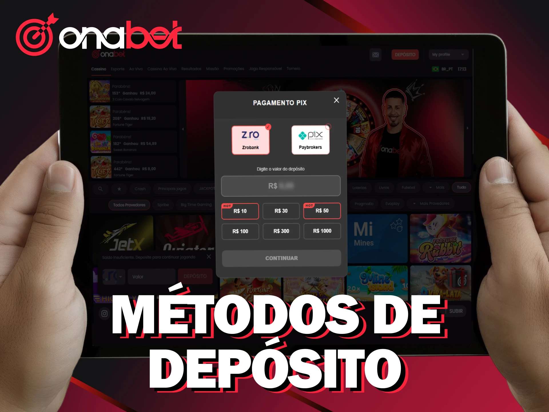 Escolha entre os métodos populares para realizar seu depósito na Onabet.