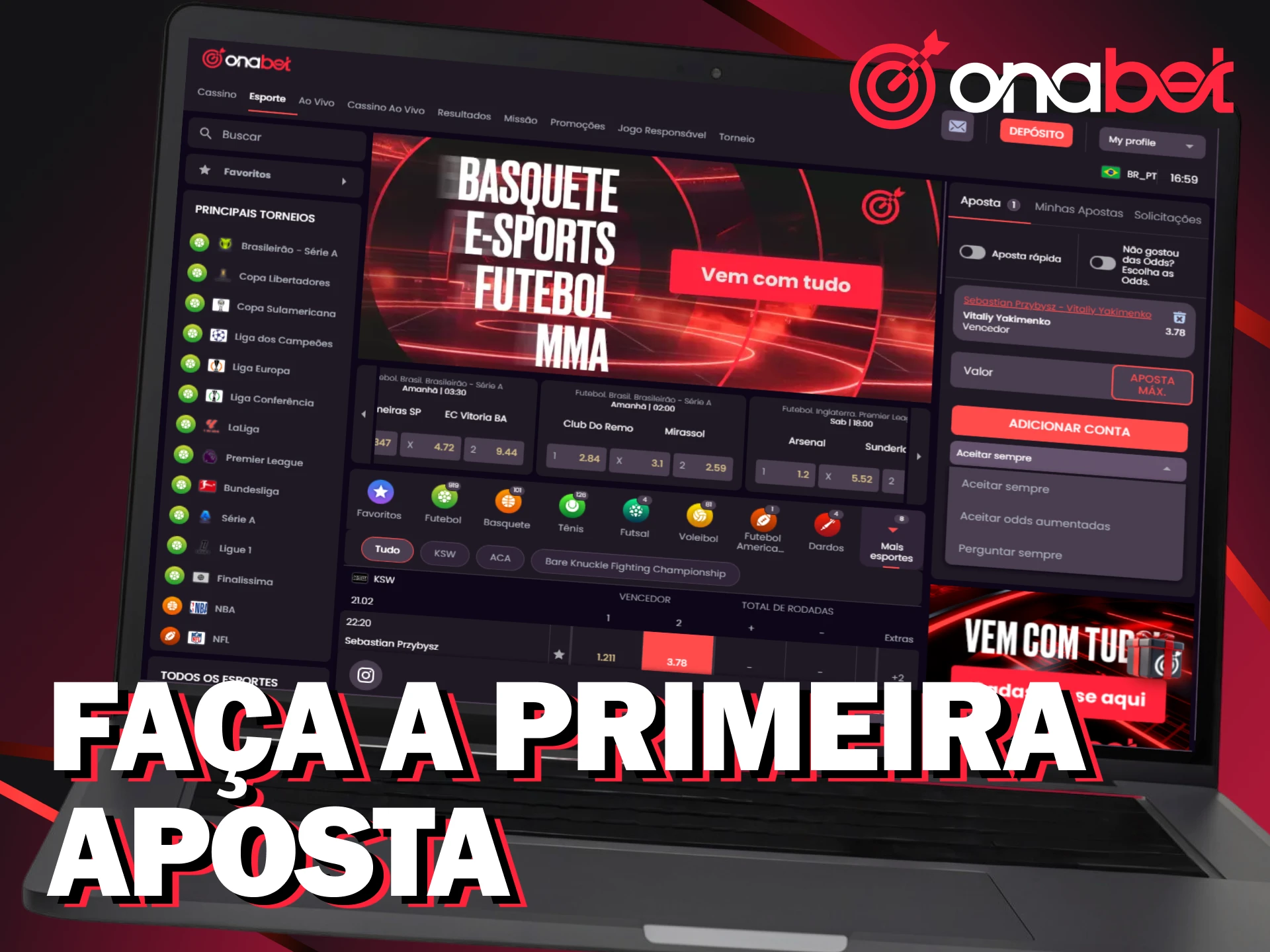 Siga os passos e conclua sua primeira aposta esportiva Onabet.