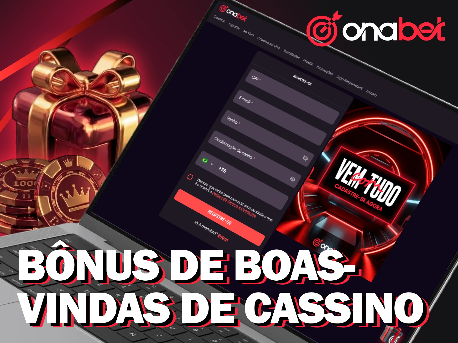 Ative o bônus de boas-vindas do cassino no seu cadastro no Onabet.
