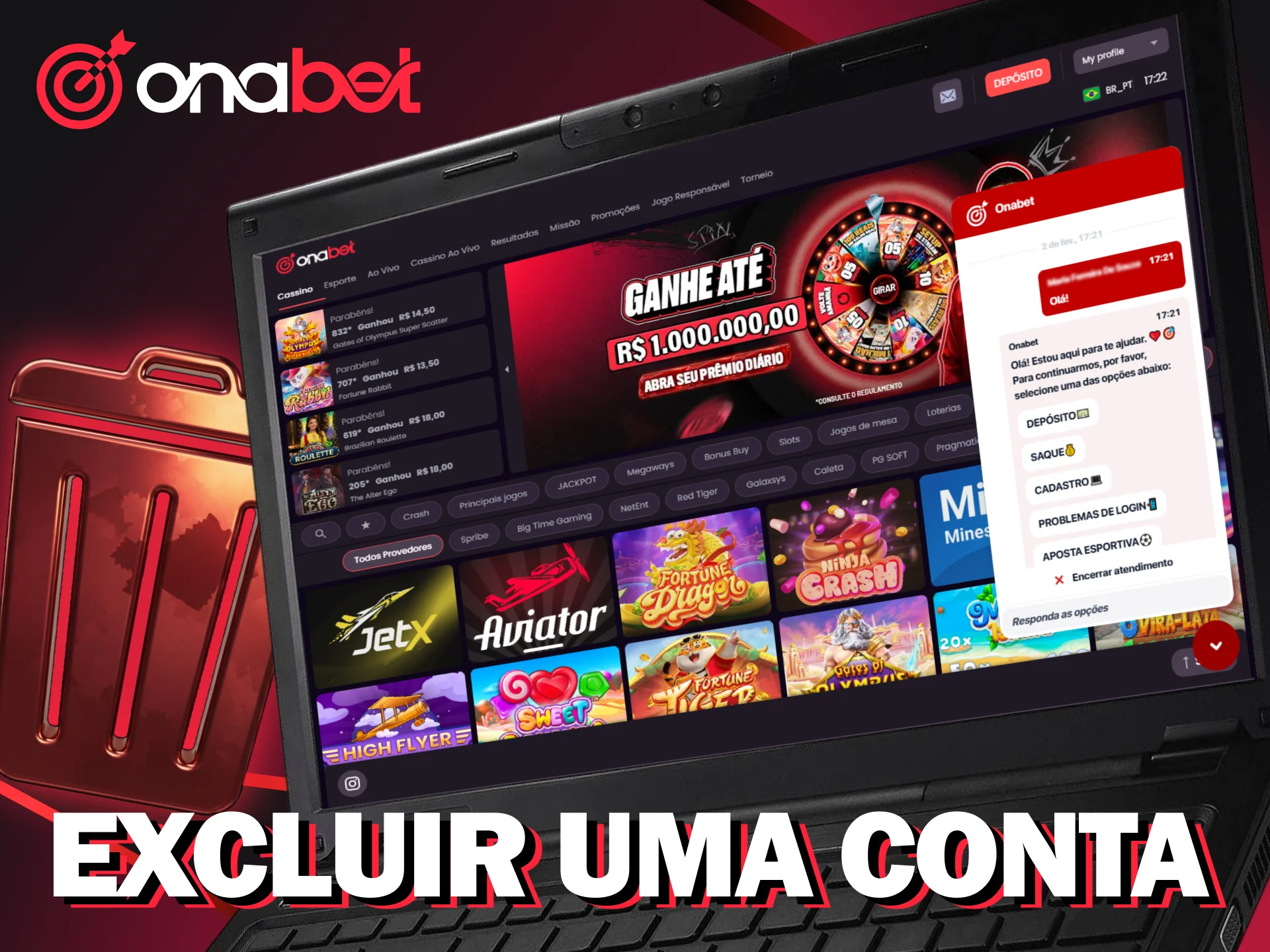 Siga as etapas para excluir sua conta na Onabet.