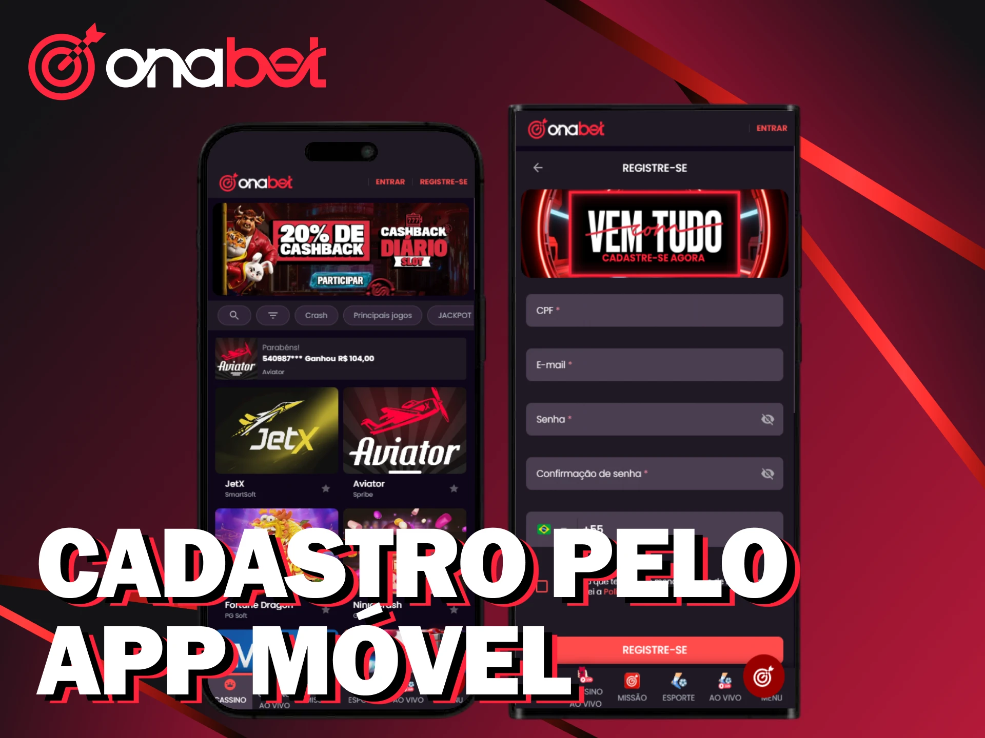 Use o app móvel para cadastro na Onabet.