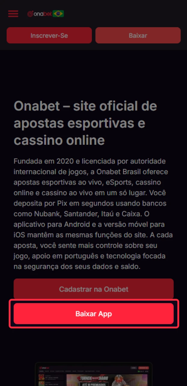 Baixe o app oficial da Onabet para facilitar o seu login.