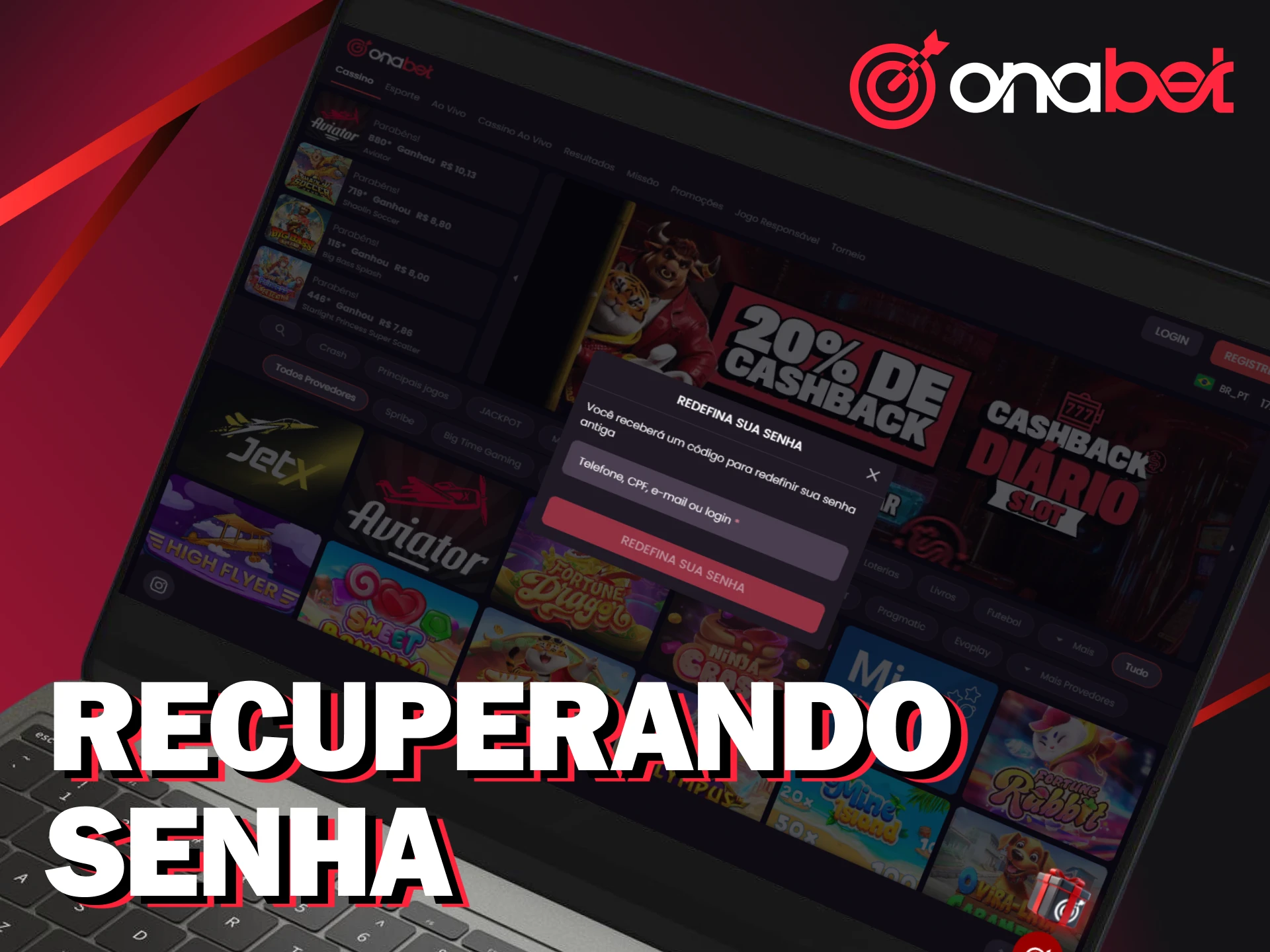 Recupere sua senha esquecida para fazer login na sua conta Onabet.