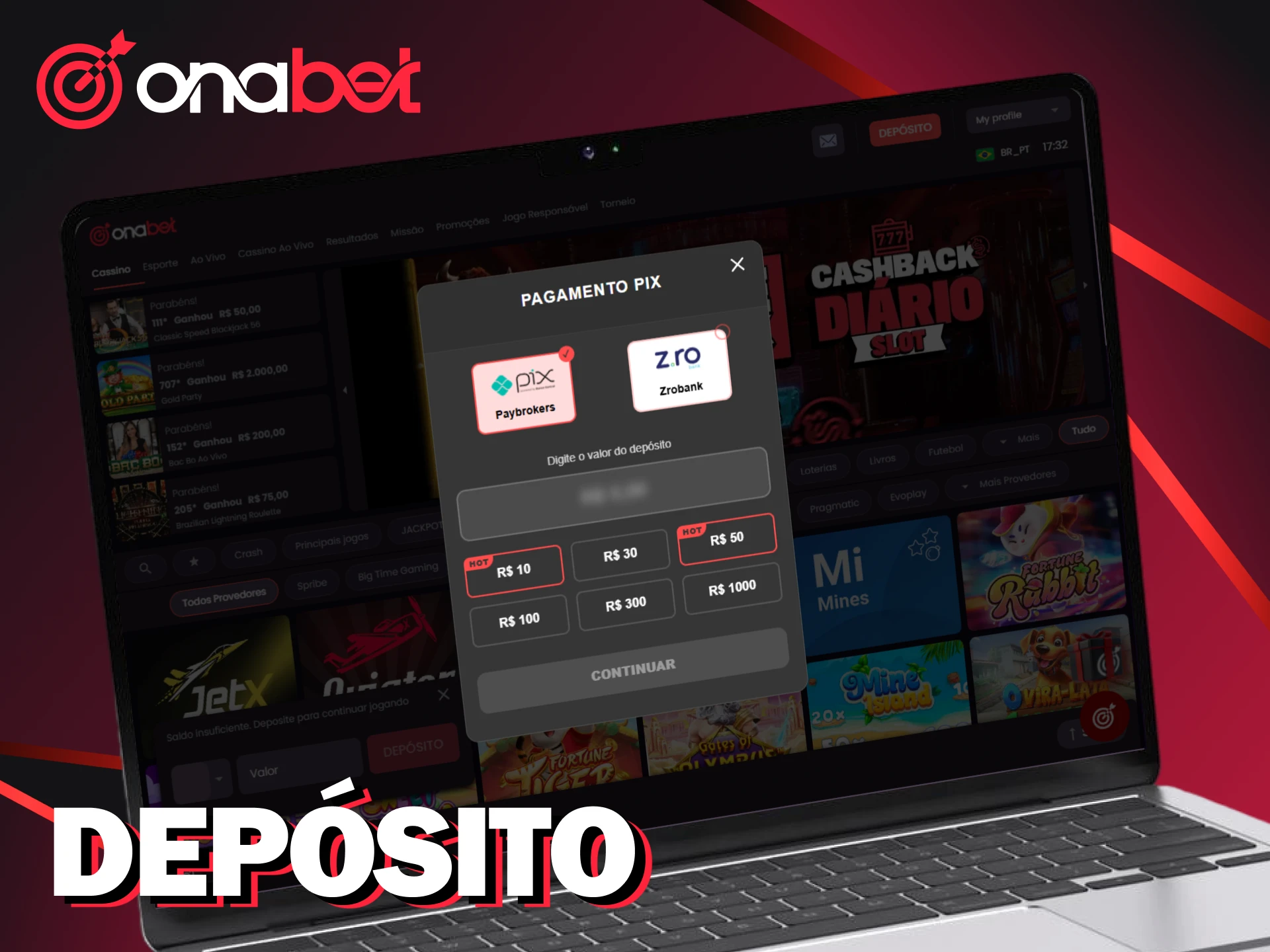 Siga o guia para realizar seu depósito na Onabet com segurança.