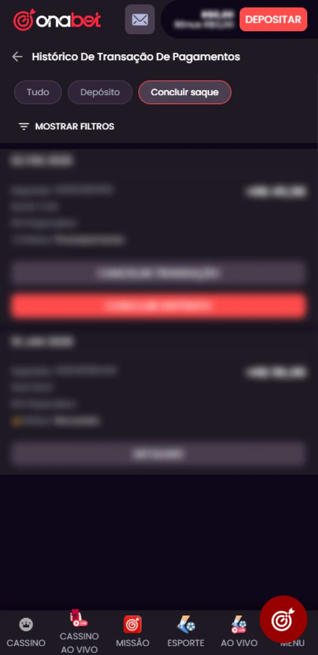 Acompanhe o status do pedido para sacar dinheiro da Onabet.