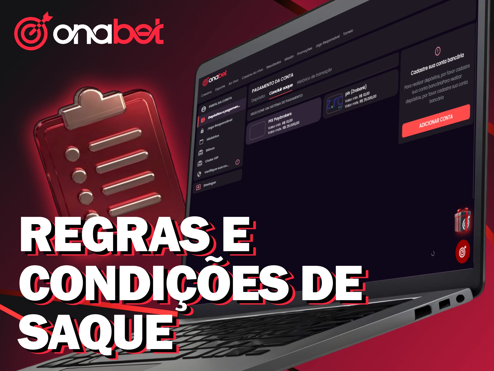 Conheça as regras de saque da Onabet.