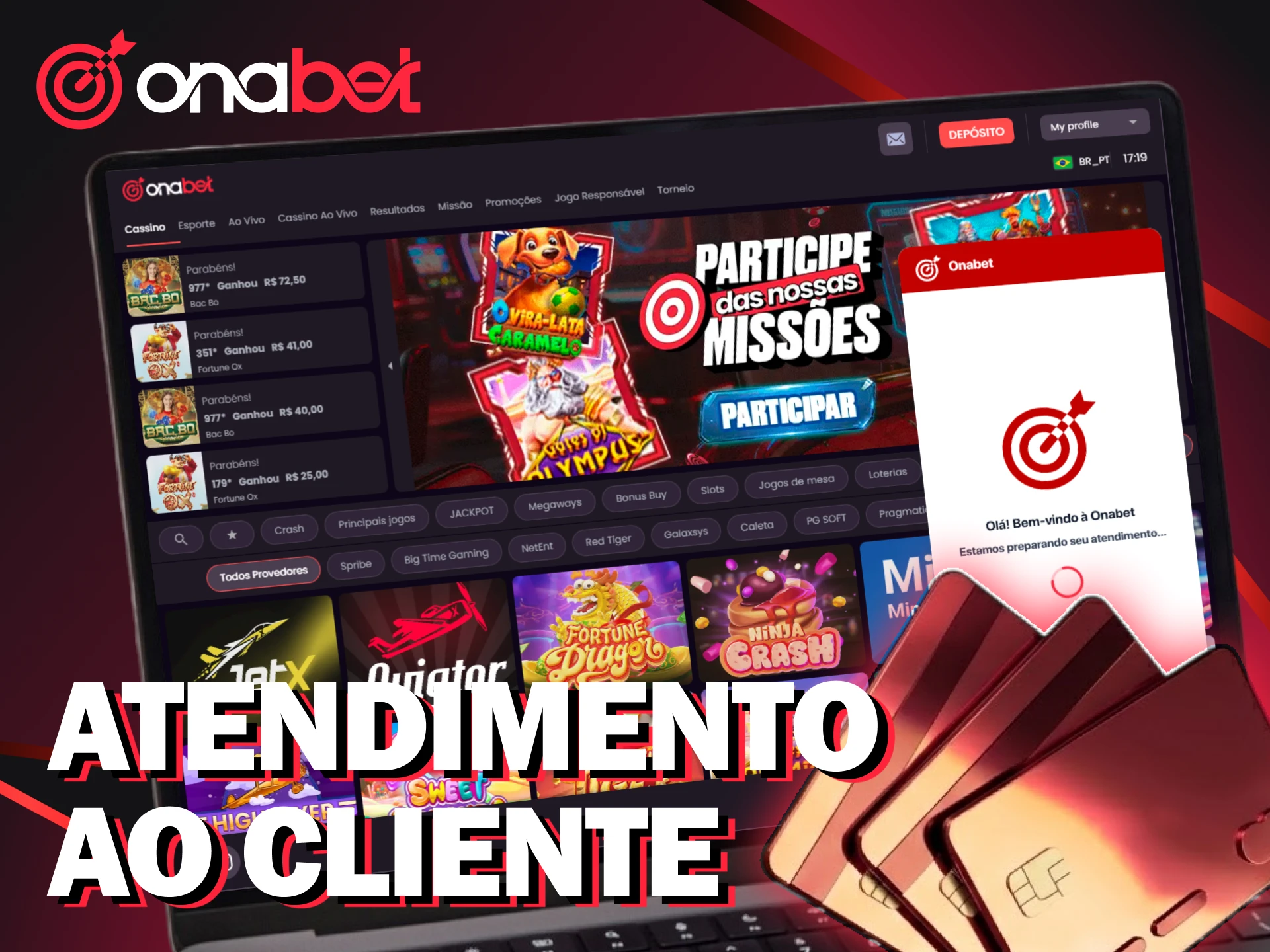 Acione o atendimento ao cliente para dúvidas sobre o saque Onabet.