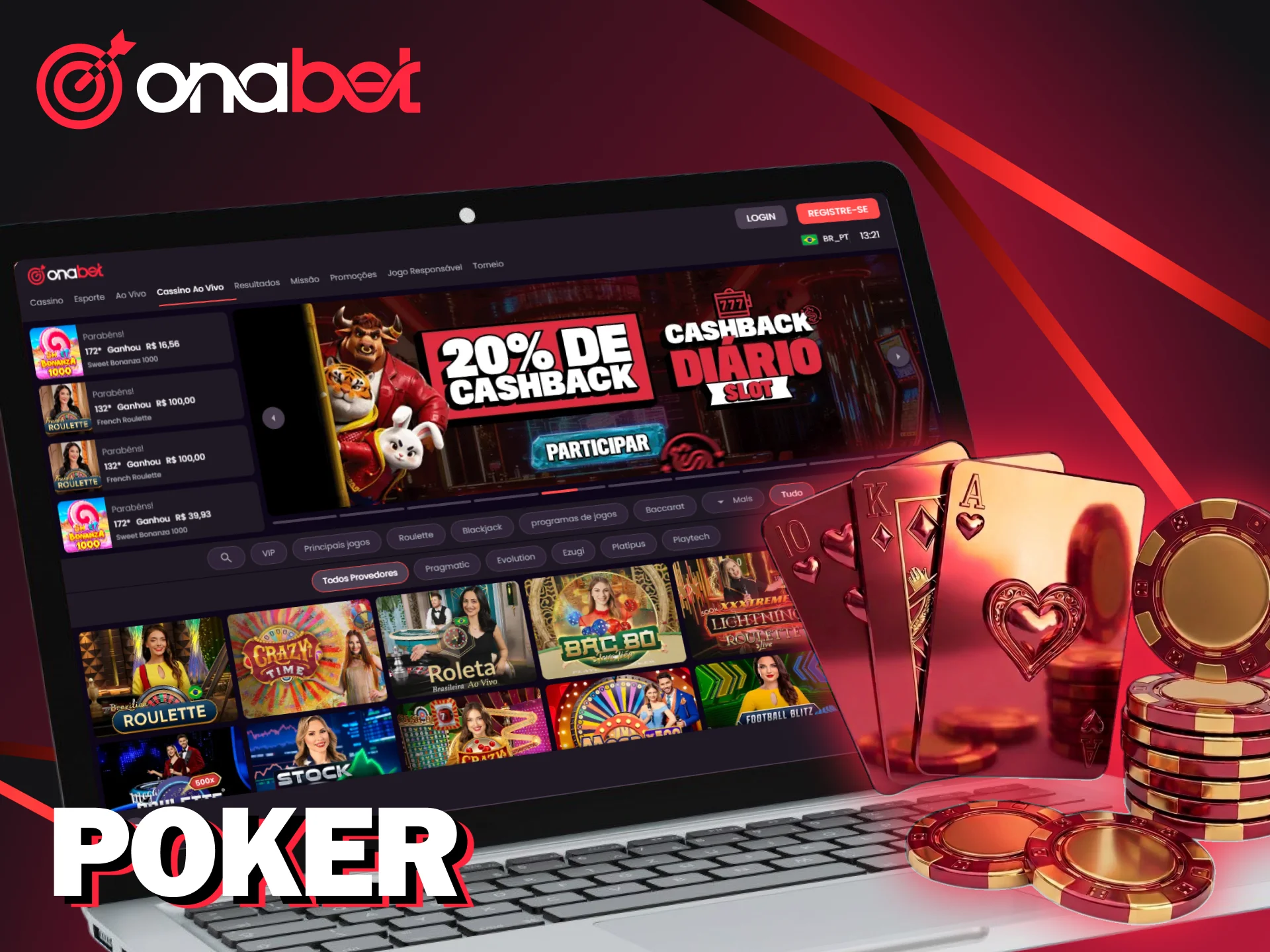 Participe das mesas e lucre com as partidas de poker no cassino ao vivo Onabet.