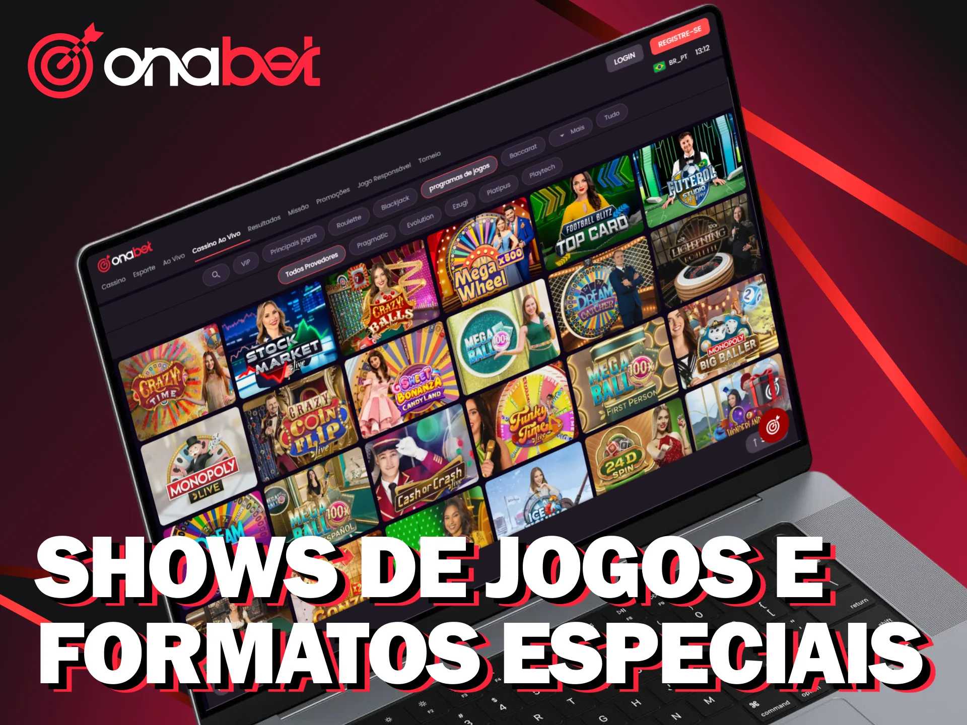 Ganhe muito dinheiro nos shows de jogos e formatos do cassino ao vivo Onabet oficial.