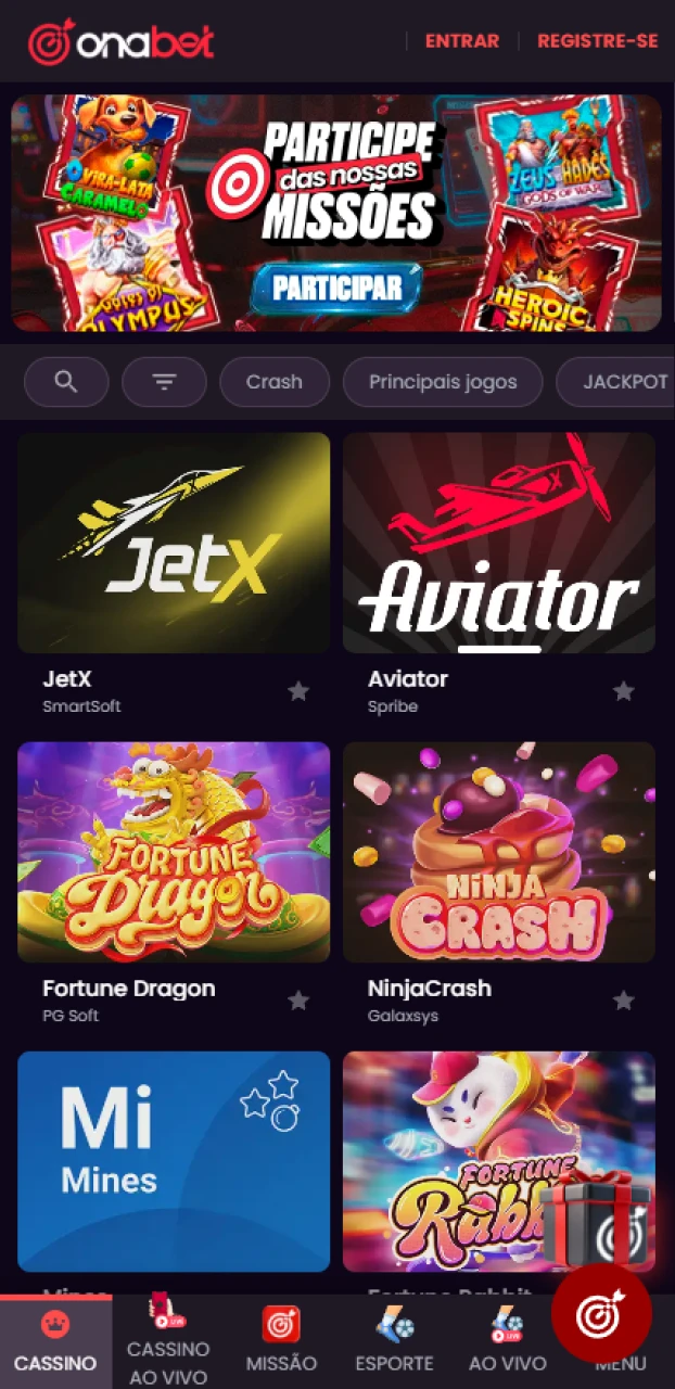 Entre no site oficial da Onabet para se divertir no cassino.