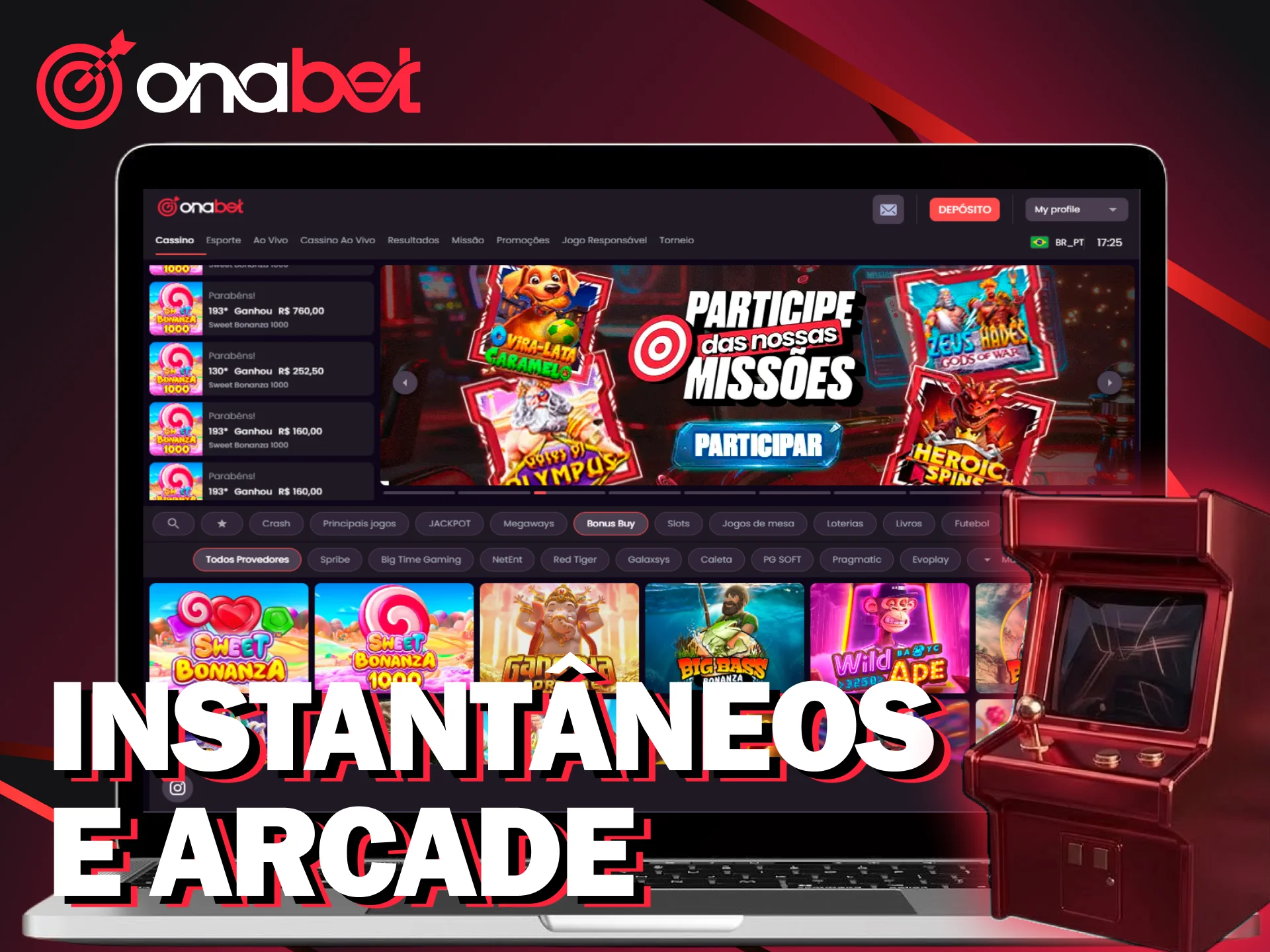Divirta-se e fature alto com jogos de arcade no cassino Onabet.