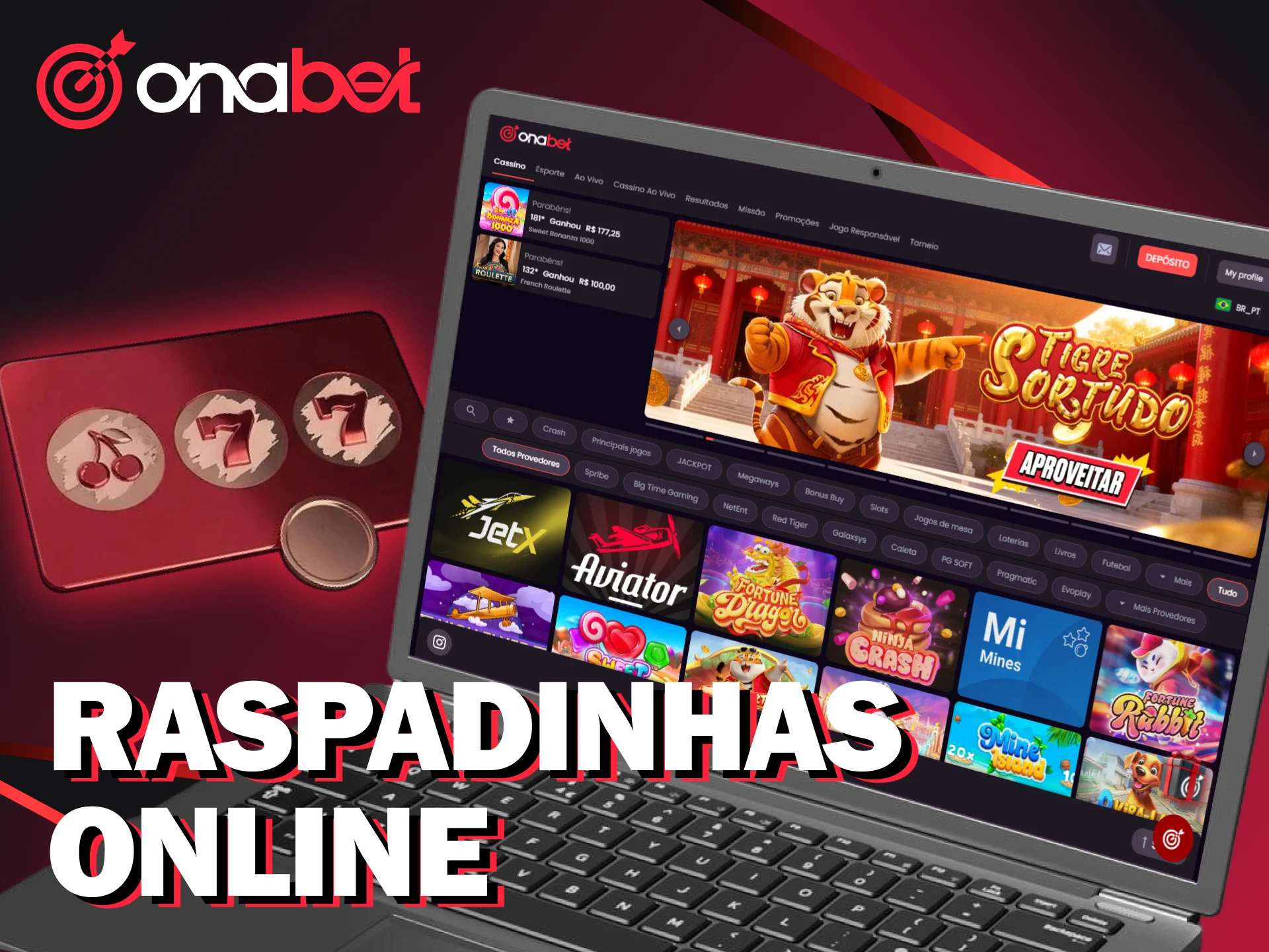 Ganhe prêmios com as raspadinhas online no cassino Onabet.