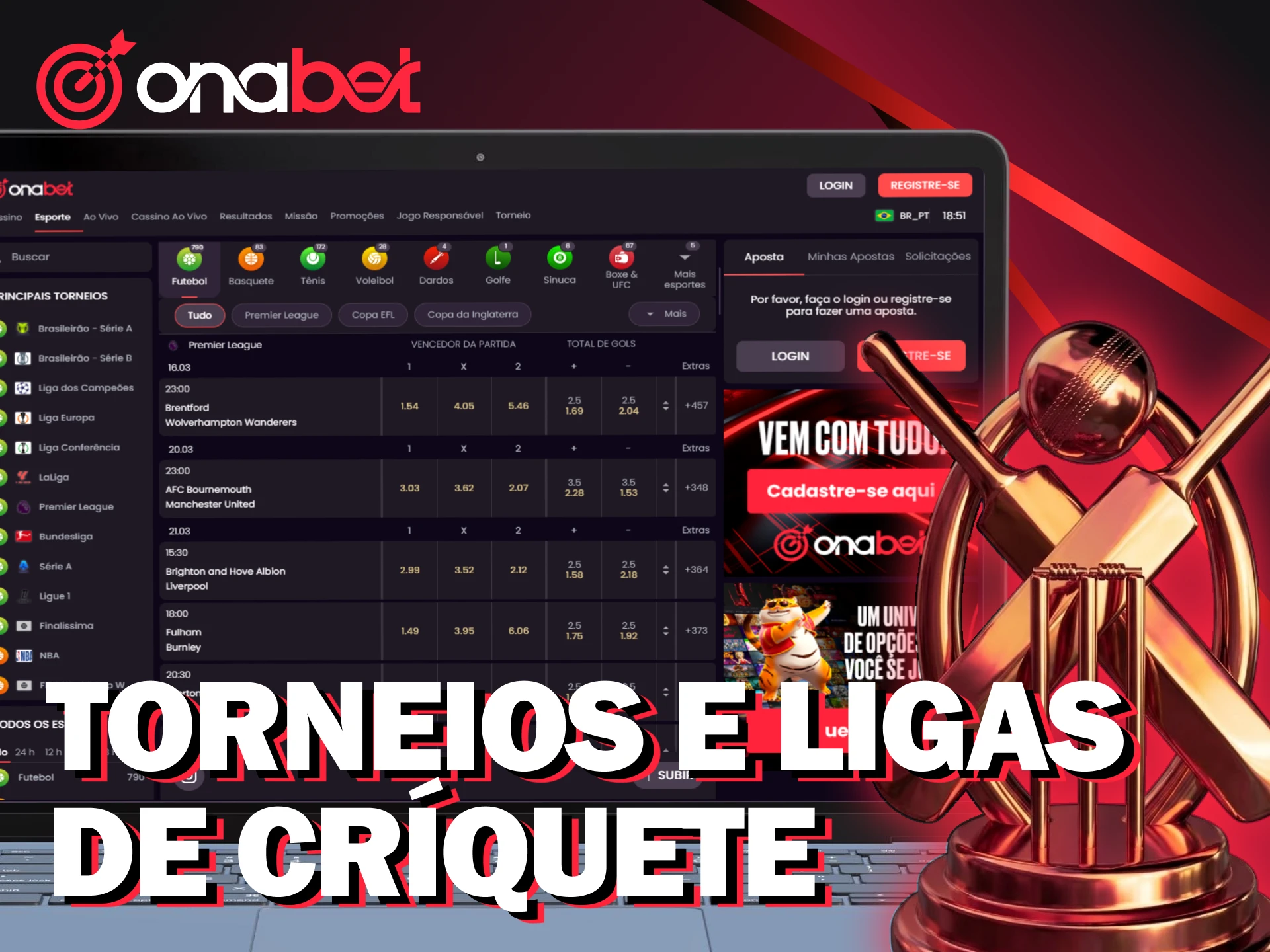 Fique por dentro dos torneios mundiais disponíveis para apostas em críquete na Onabet.