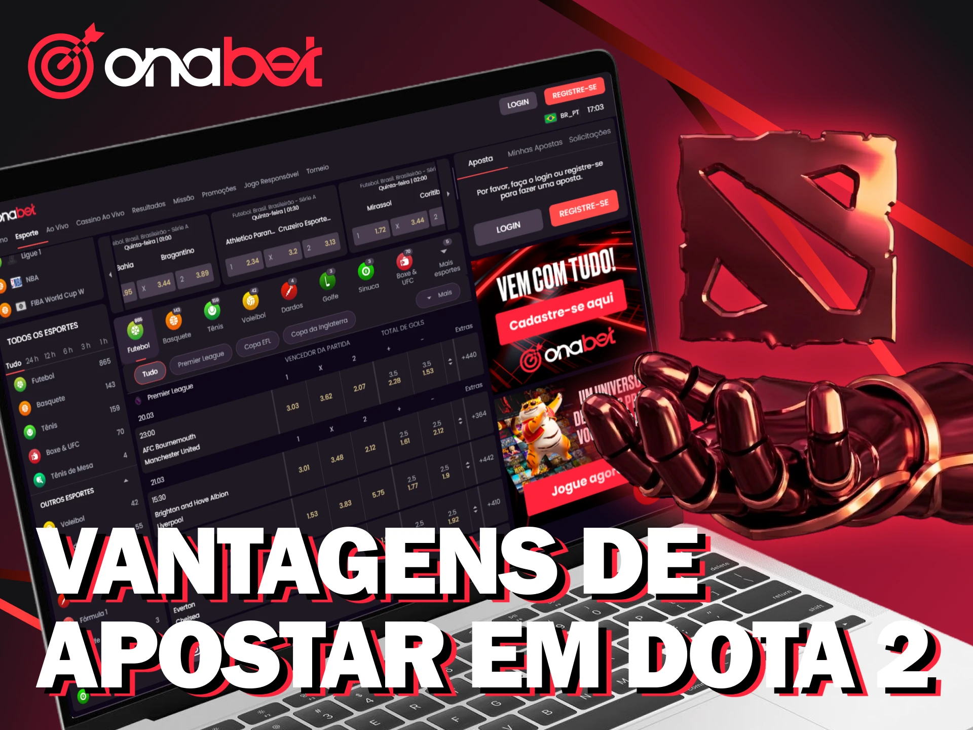 Aproveite as vantagens de escolher a Onabet Brasil para apostar em Dota 2.