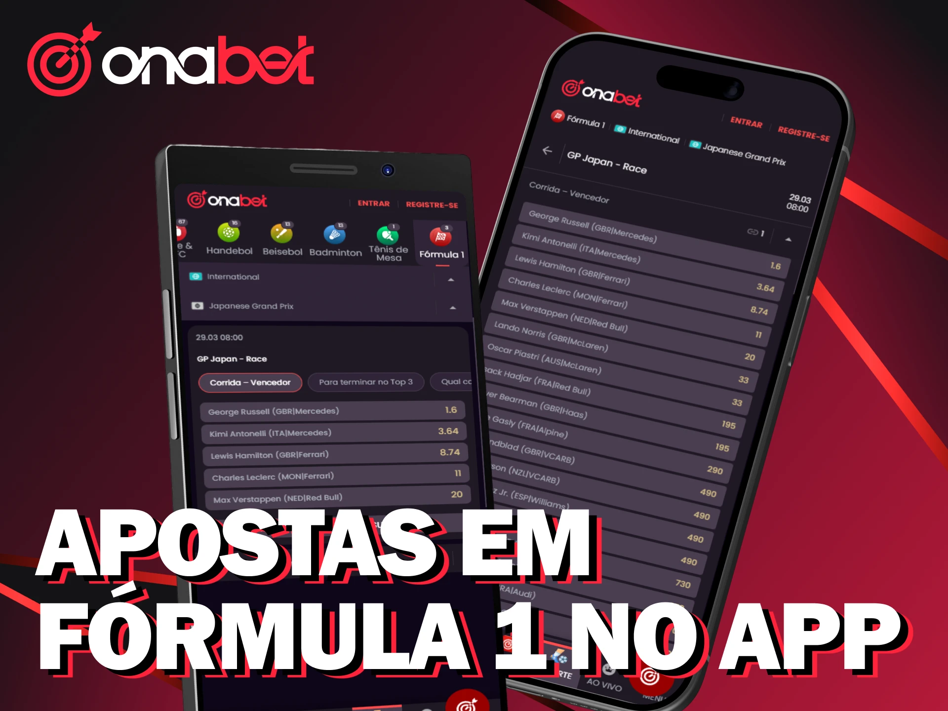 Usa o app da Onabet para suas apostas em Fórmula 1.