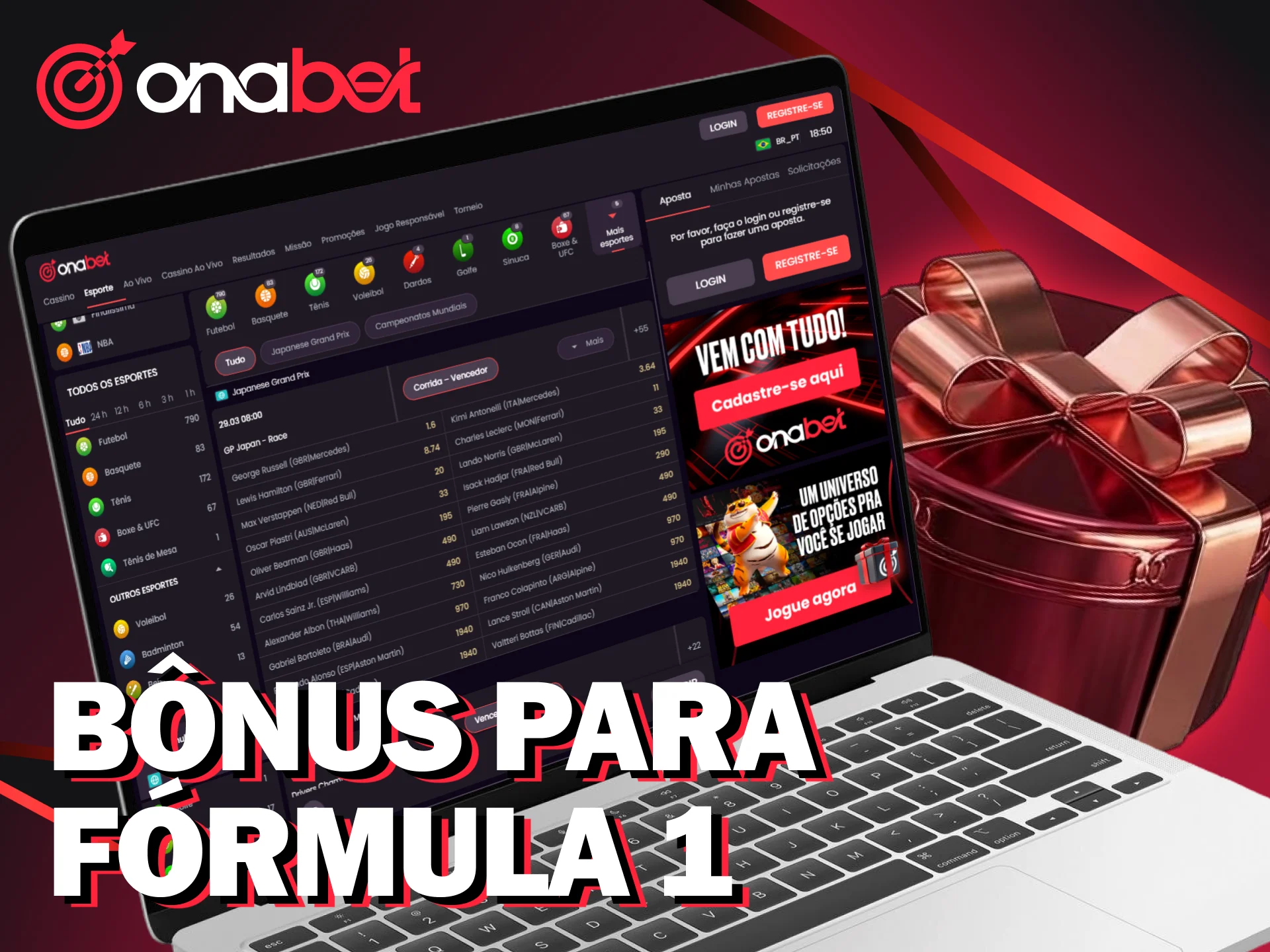 Ative seu bônus da Onabet e ganhe vantagem em suas apostas em Fórmula 1.