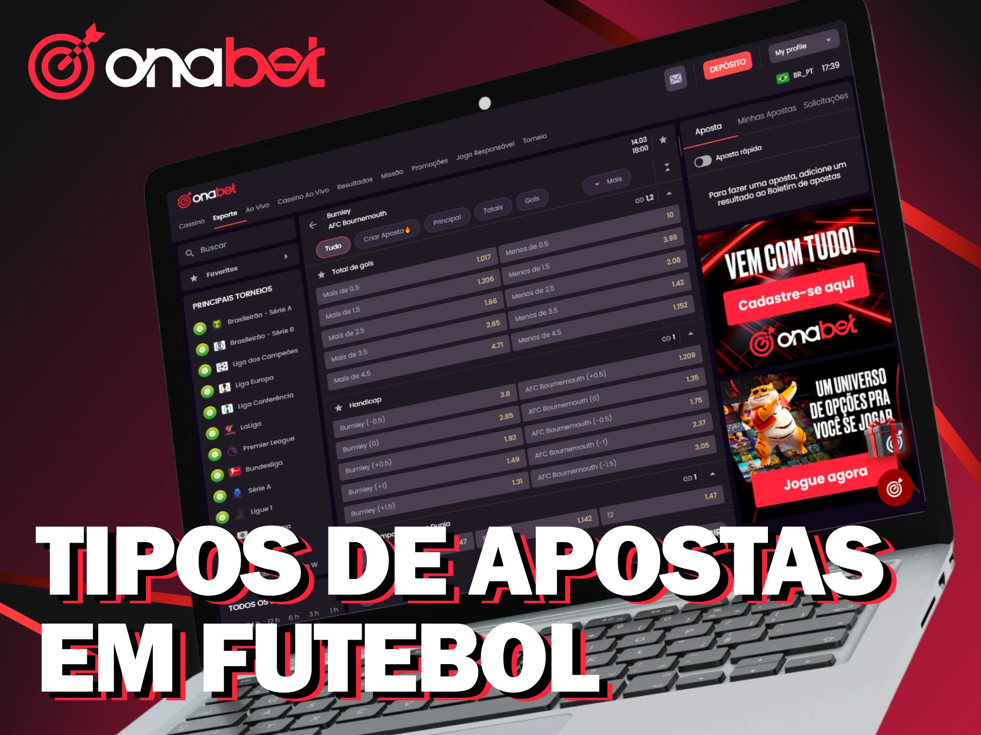 Explore os diversos mercados e tipos de apostas de futebol que a Onabet oferece.