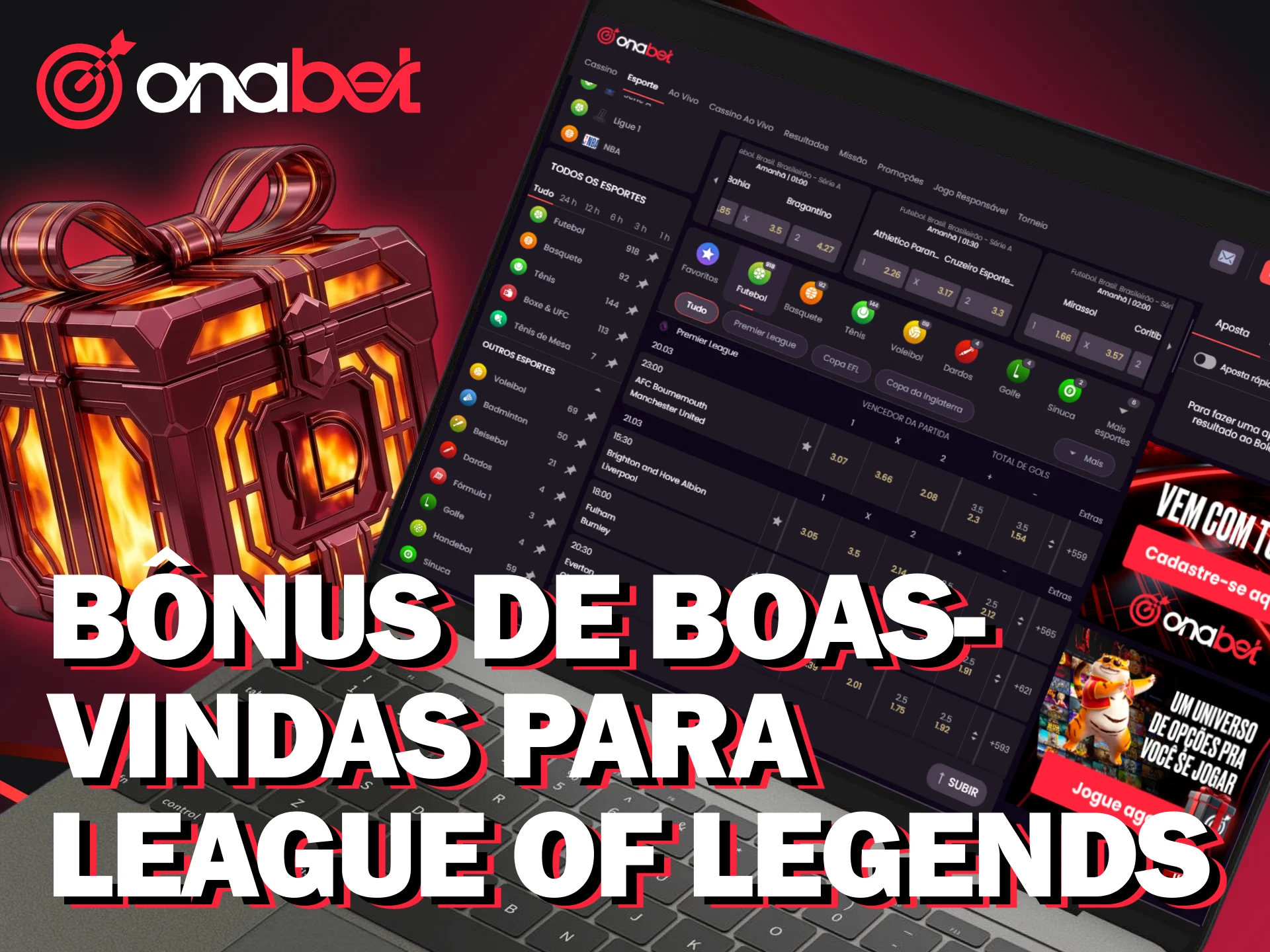 Ganhe um bônus de boas-vindas na Onabet para apostas em League of Legends.